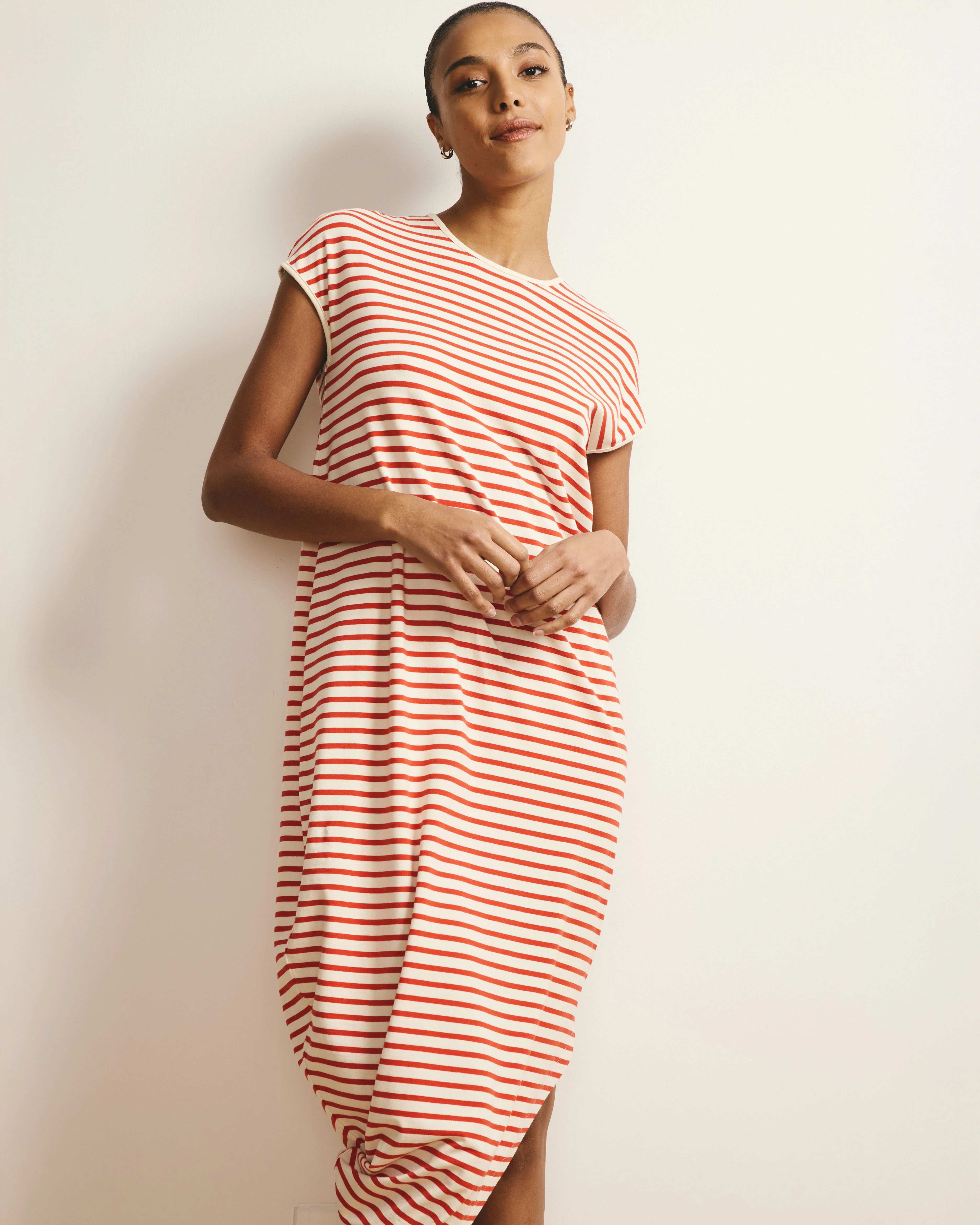 Iconic Geneva Dress - Ecru/Poppy Stripe - Image 2