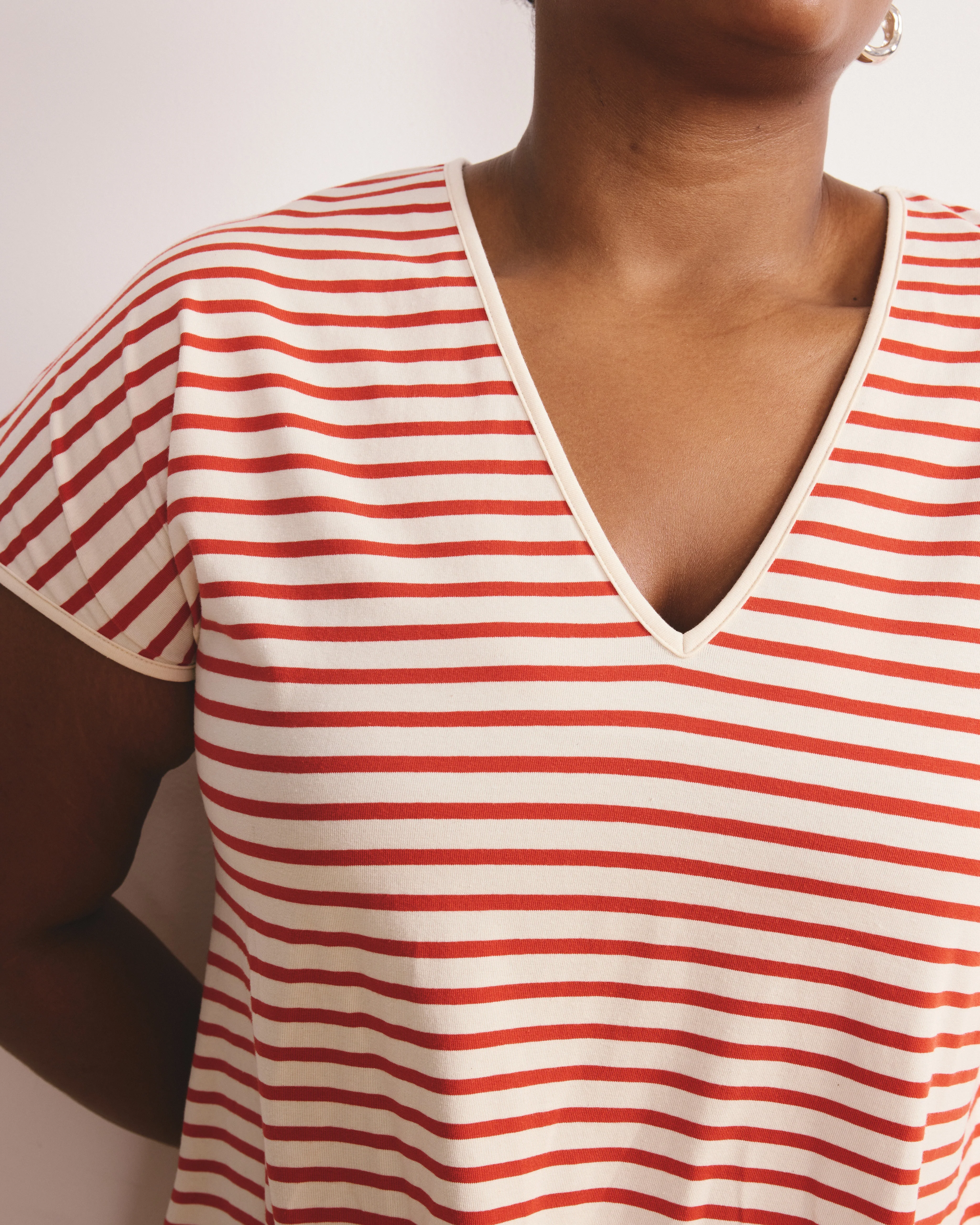 Iconic Geneva V-Neck Dress - Ecru/Poppy Stripe - Image 2