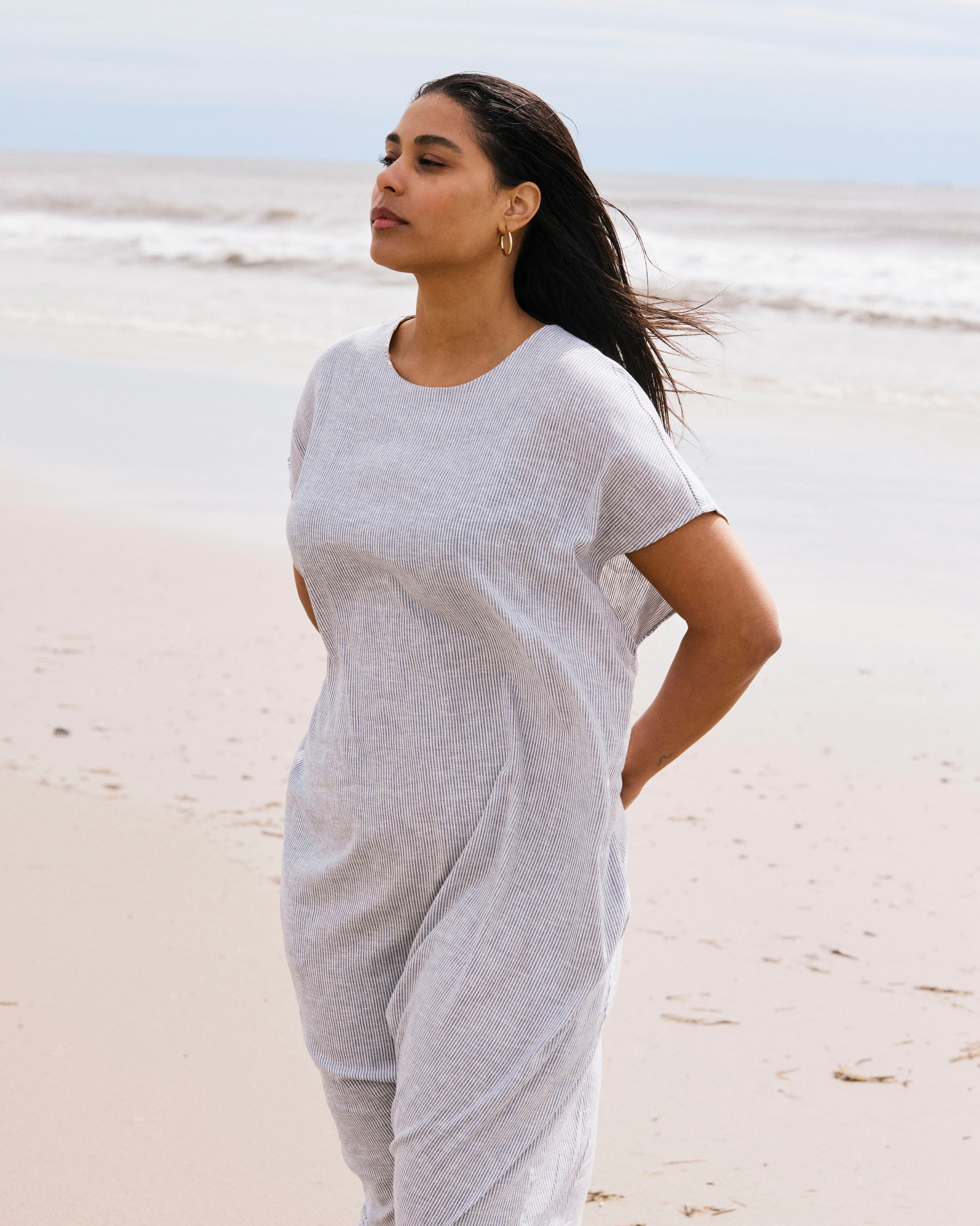 Iconic Stretch Linen Geneva Dress - Beach Stripe - Image 3