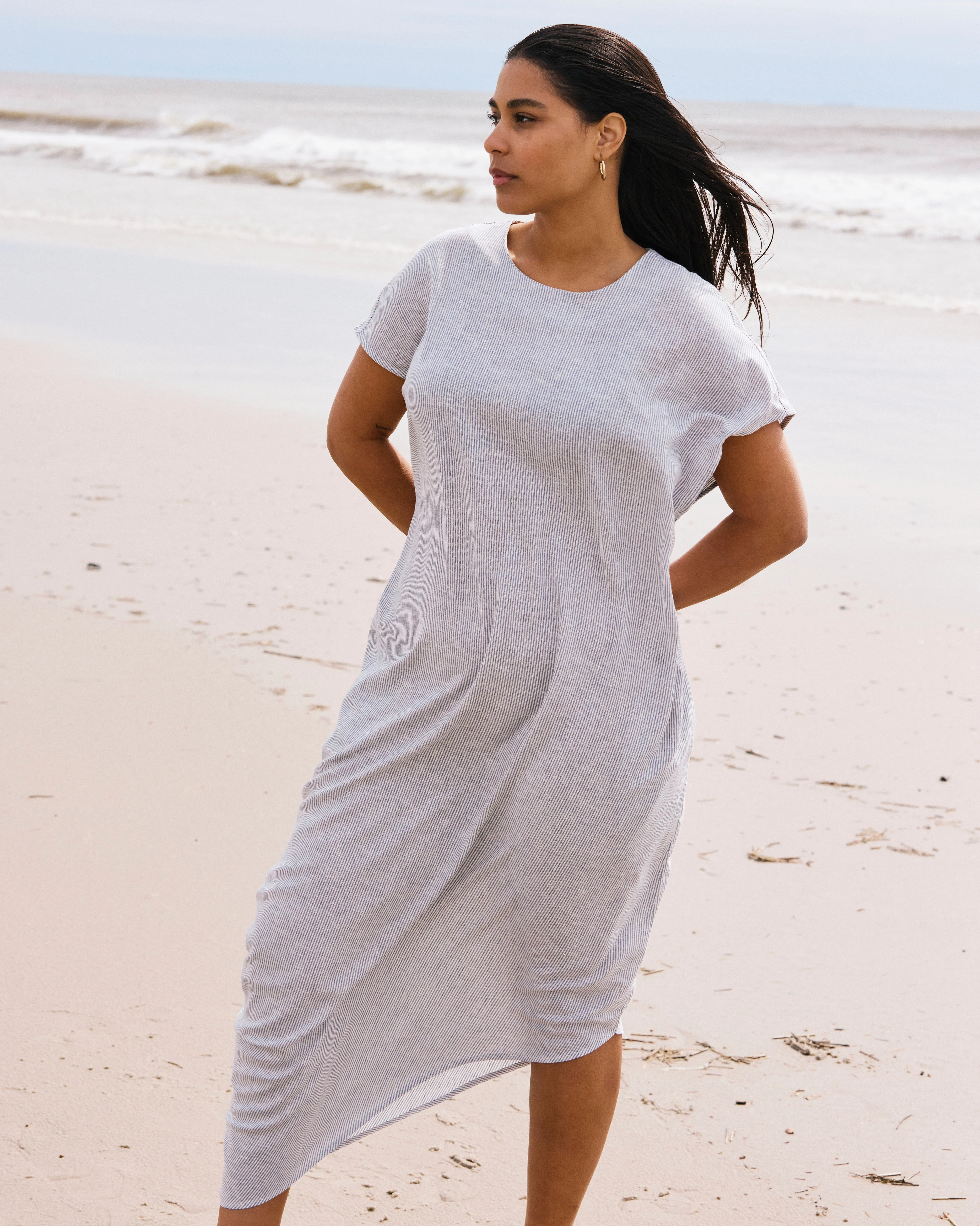 Iconic Stretch Linen Geneva Dress - Beach Stripe - Image 4