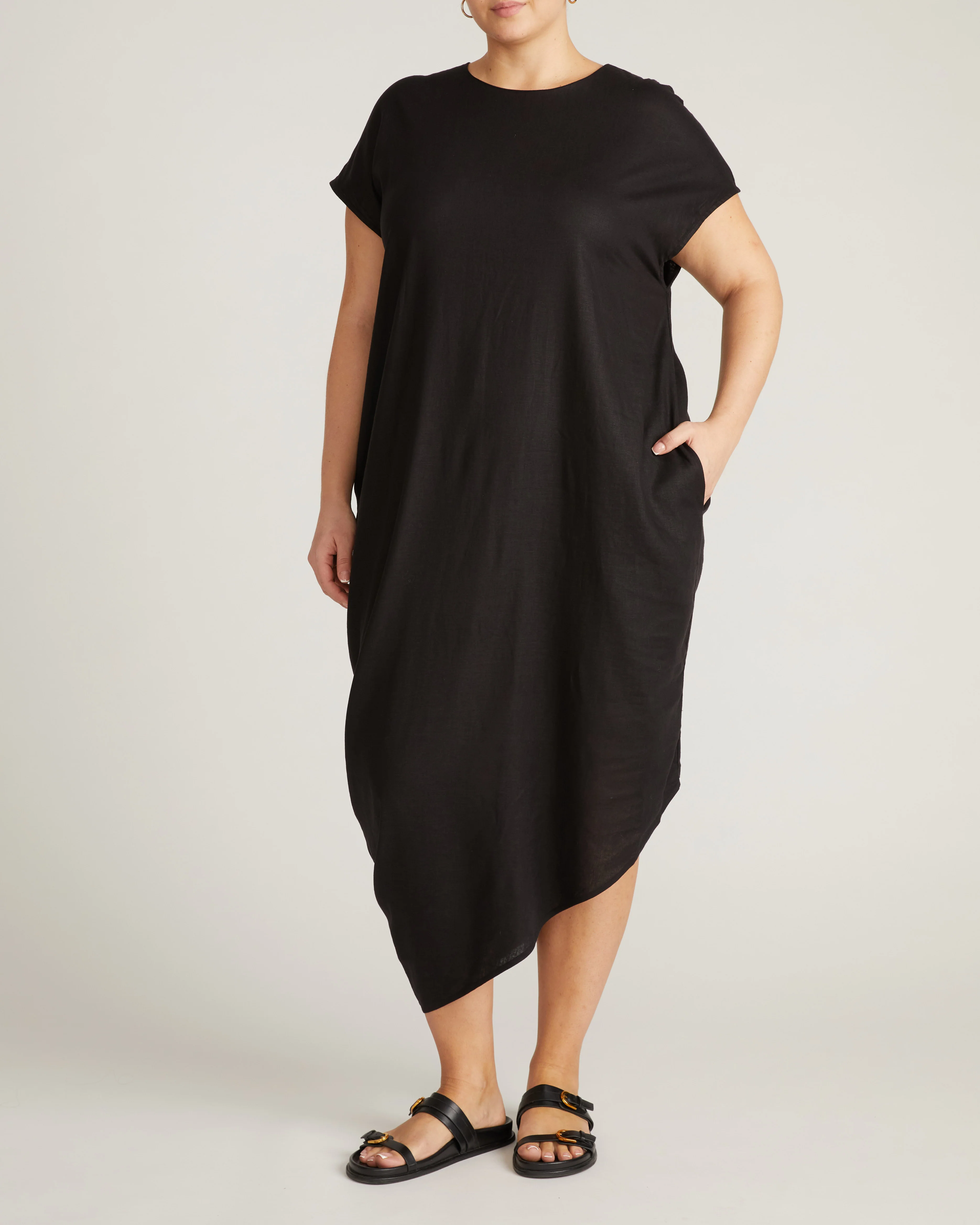 Iconic Stretch Linen Geneva Dress - Black - Image 5
