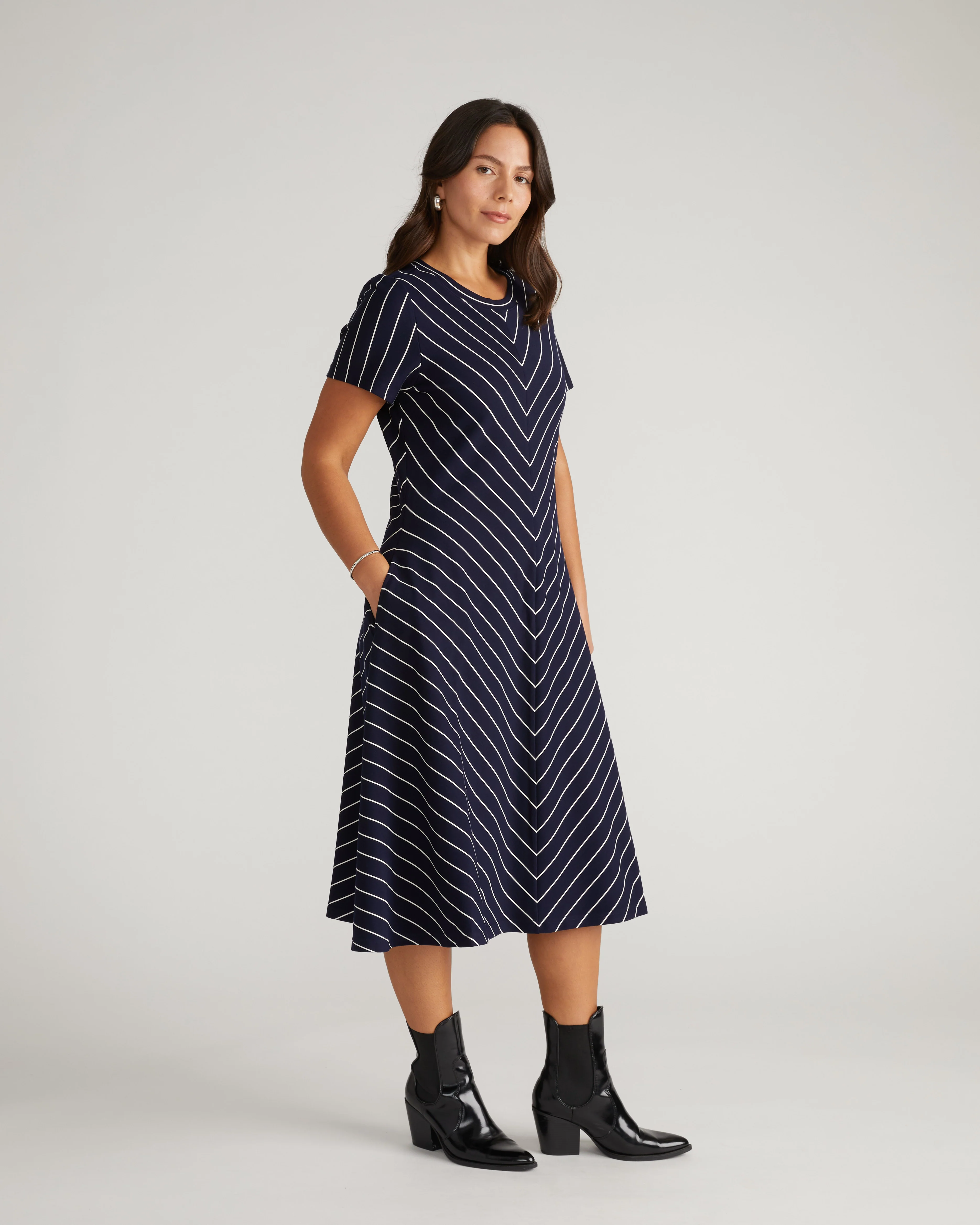 Imani Ponte Dress - Navy Pinstripe - Image 10