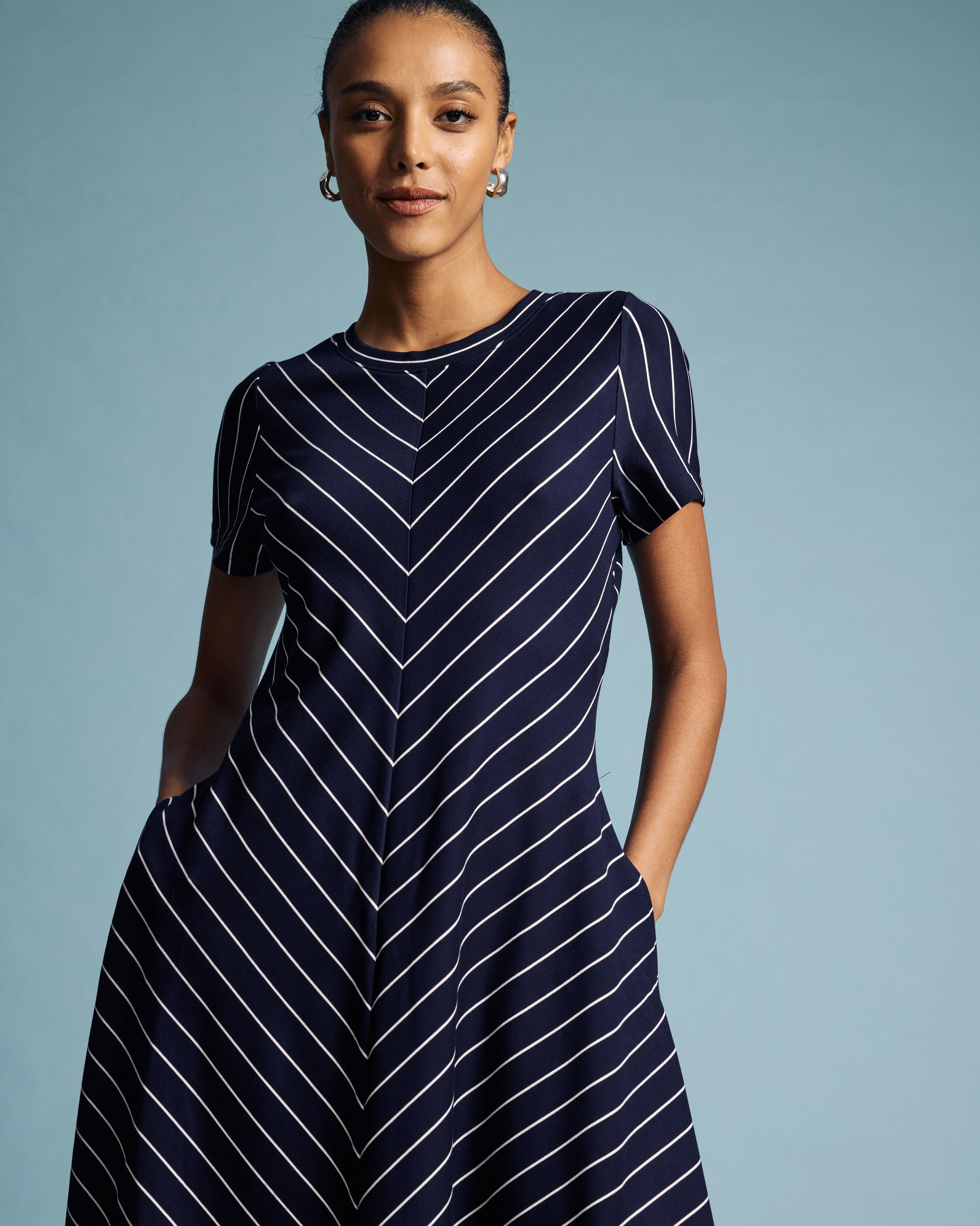 Imani Ponte Dress - Navy Pinstripe - Image 6