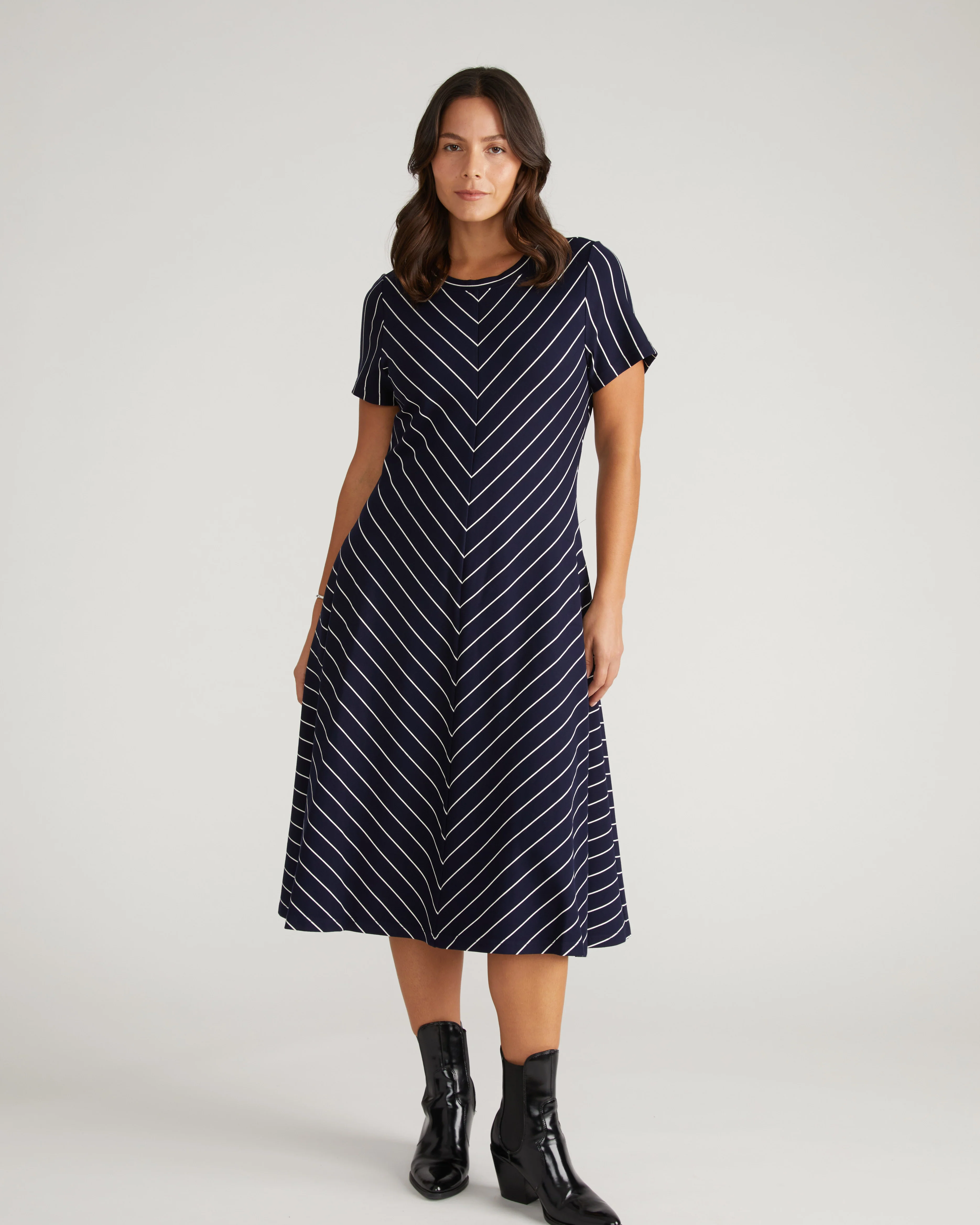 Imani Ponte Dress - Navy Pinstripe - Image 8