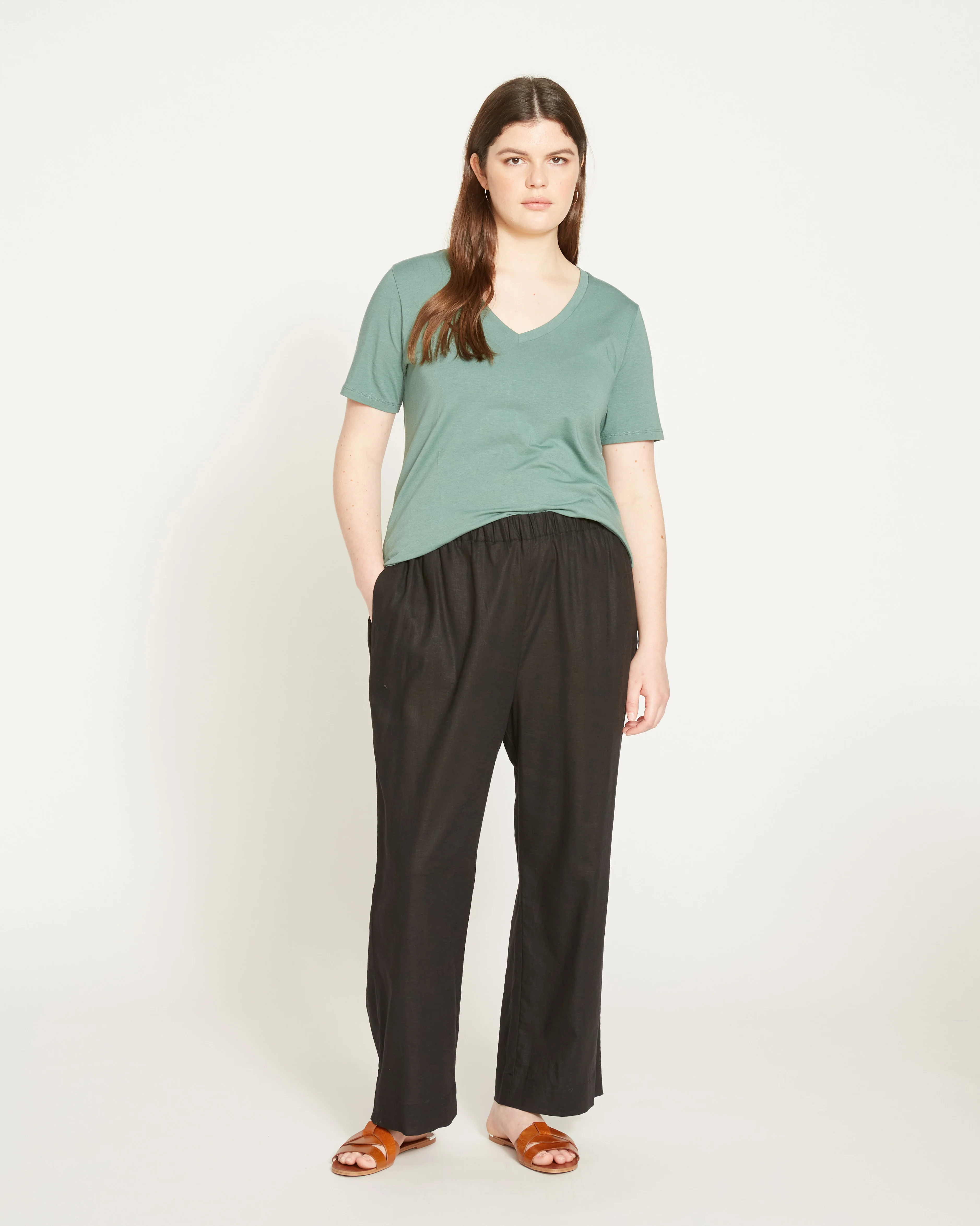 Iris Linen Easy Pull-On Pants - Black - Image 10