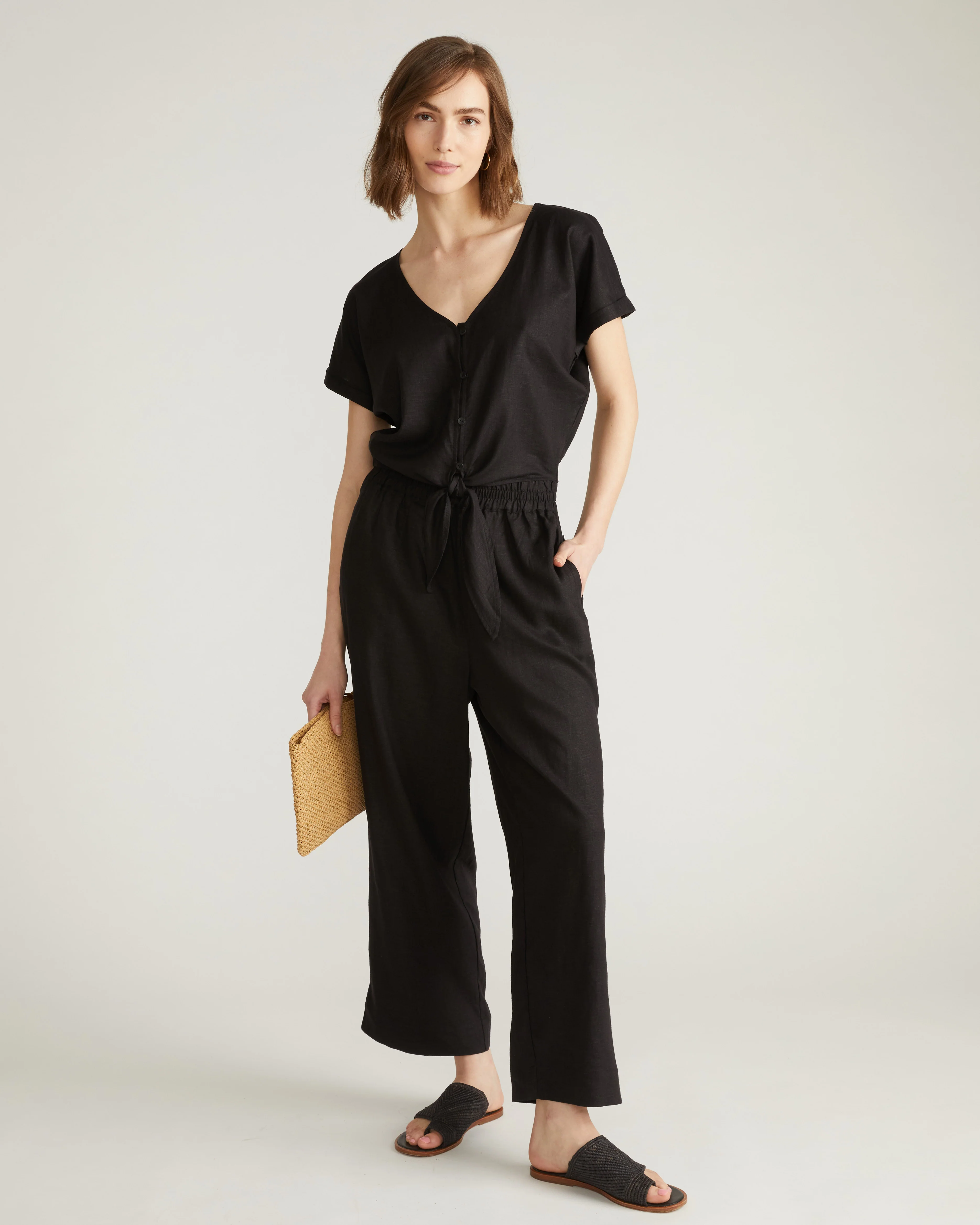 Iris Linen Easy Pull-On Pants - Black - Image 4