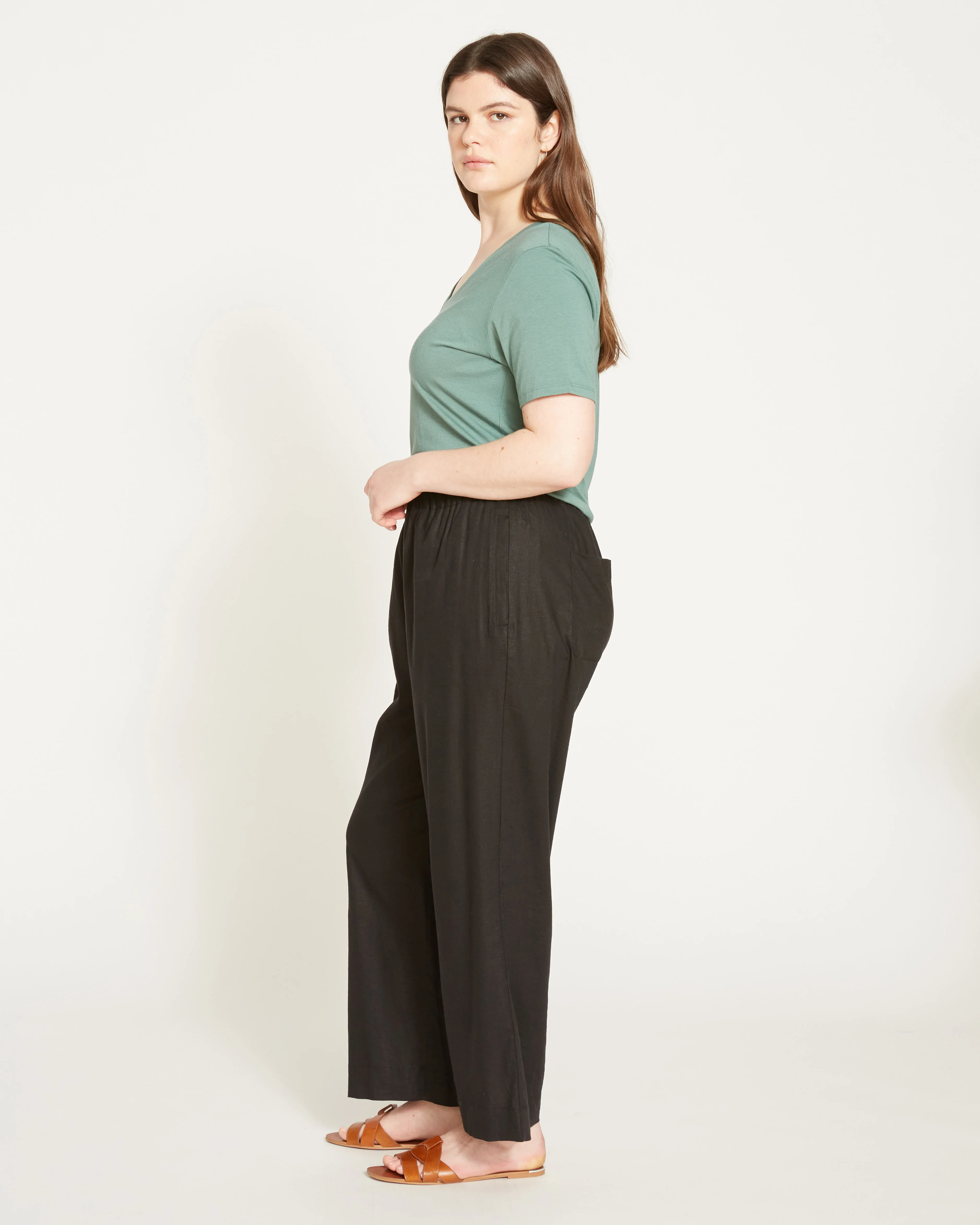Iris Linen Easy Pull-On Pants - Black - Image 9