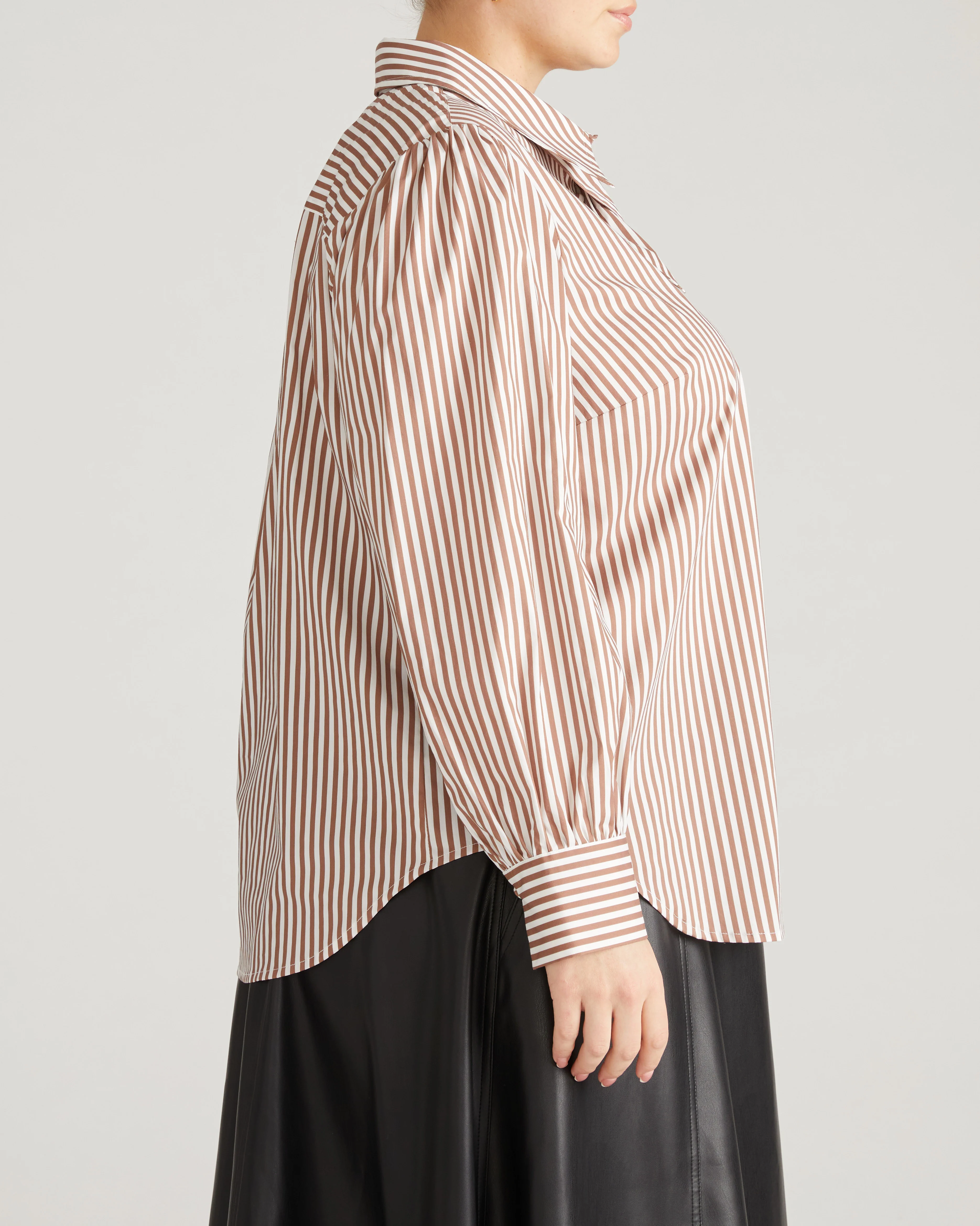 Janet Tie-Neck Cotton Poplin Shirt - Allspice/White Stripe - Image 8