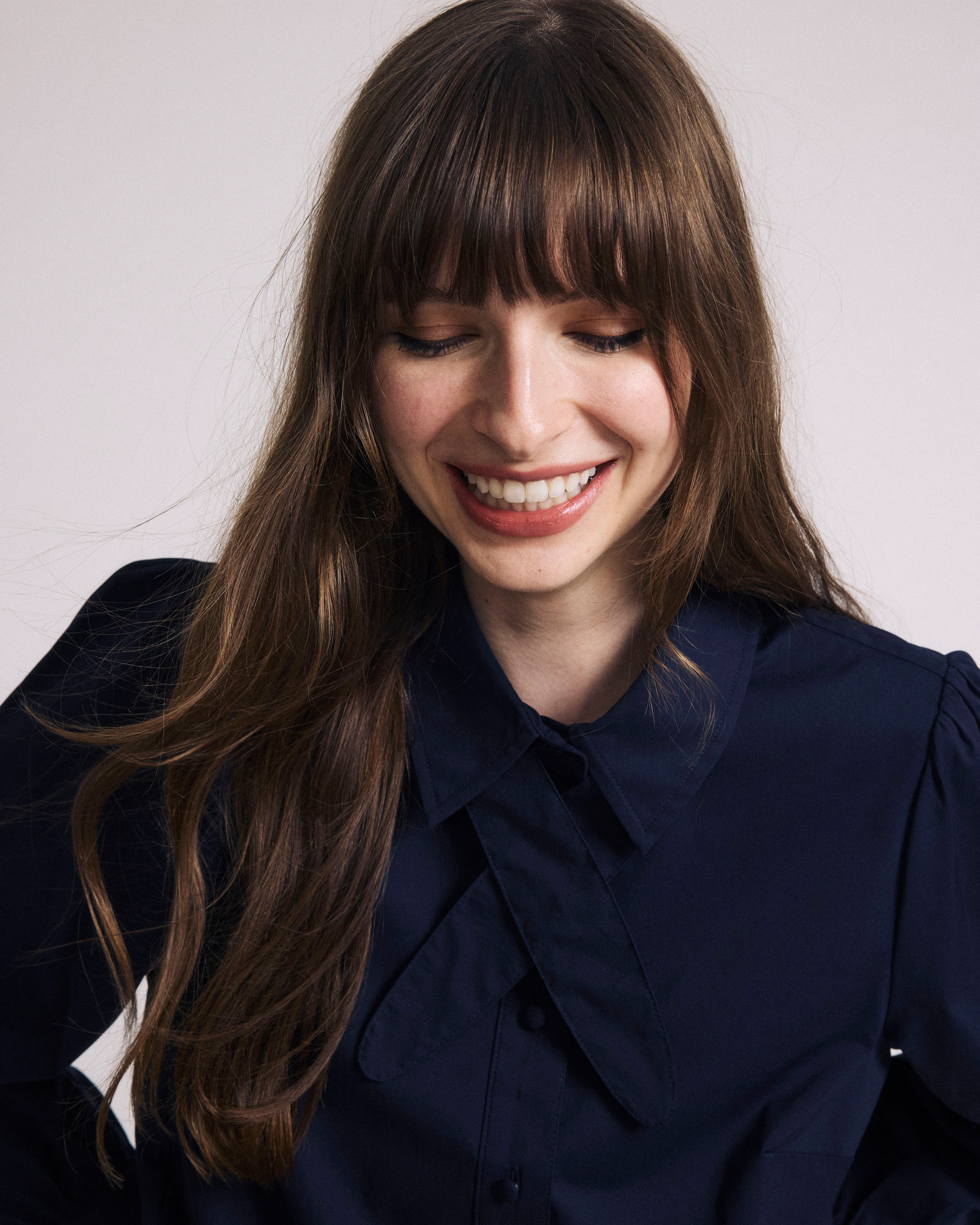 Janet Tie-Neck Cotton Poplin Shirt - Navy - Image 4