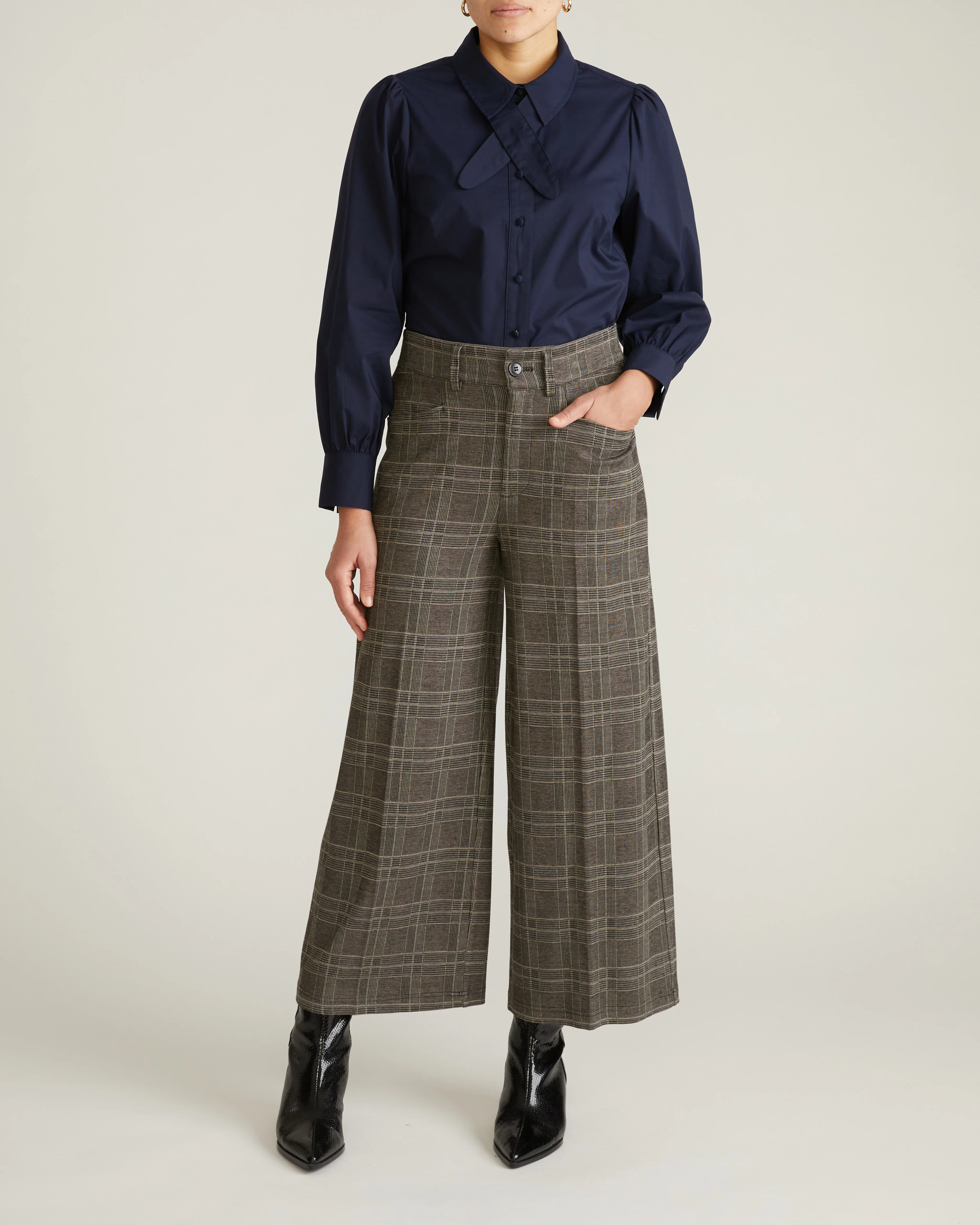 Janet Tie-Neck Cotton Poplin Shirt - Navy - Image 5