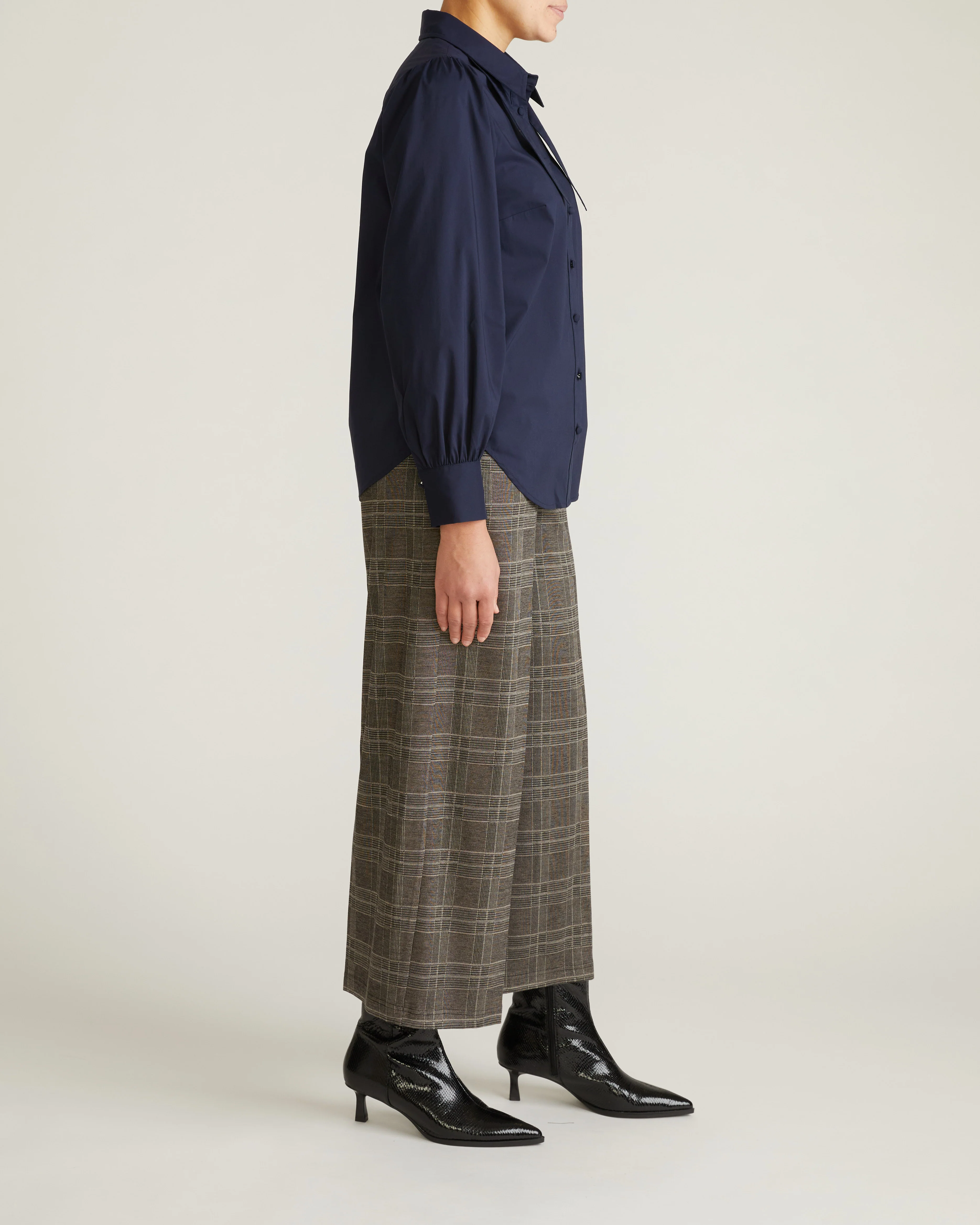 Janet Tie-Neck Cotton Poplin Shirt - Navy - Image 6