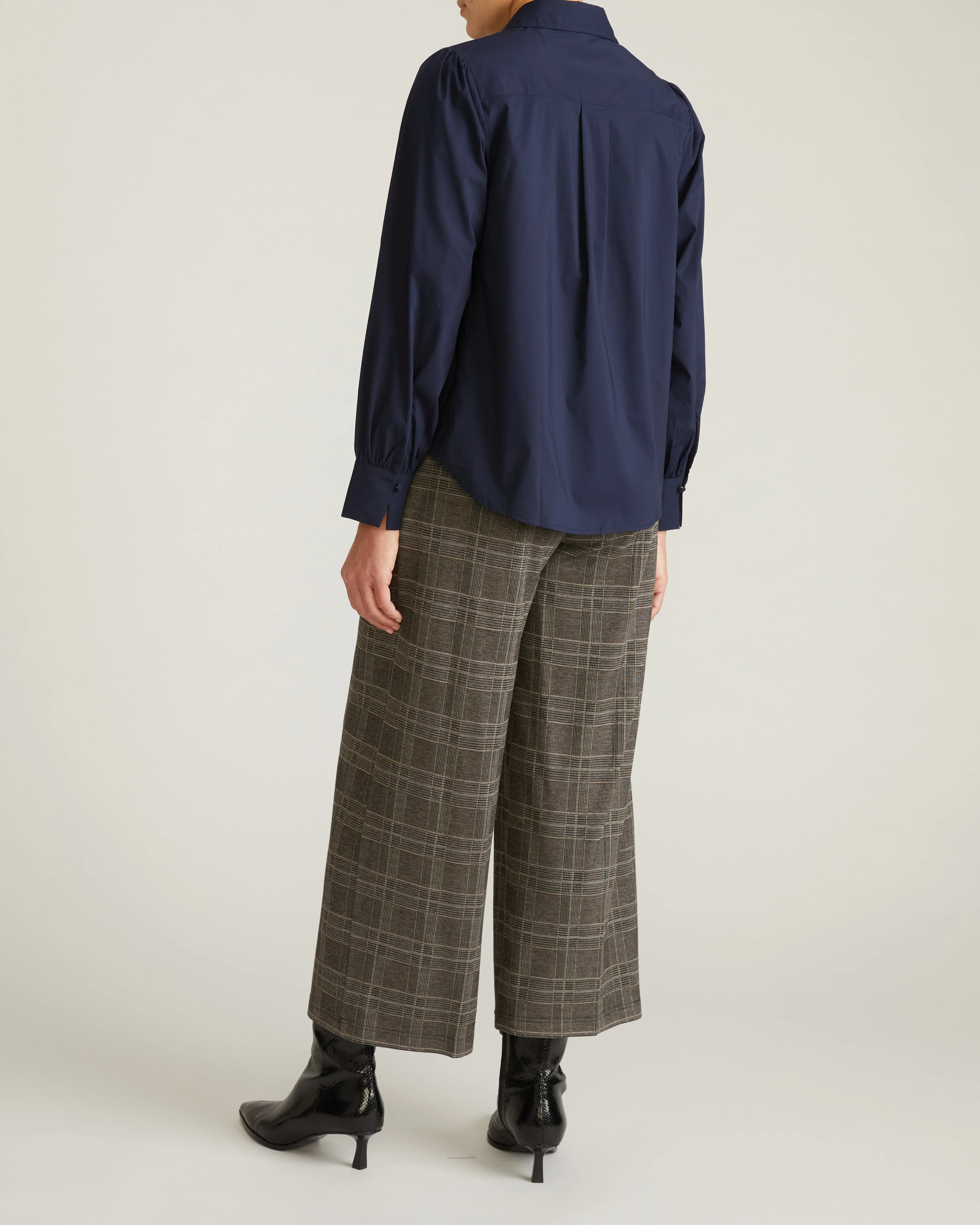 Janet Tie-Neck Cotton Poplin Shirt - Navy - Image 7