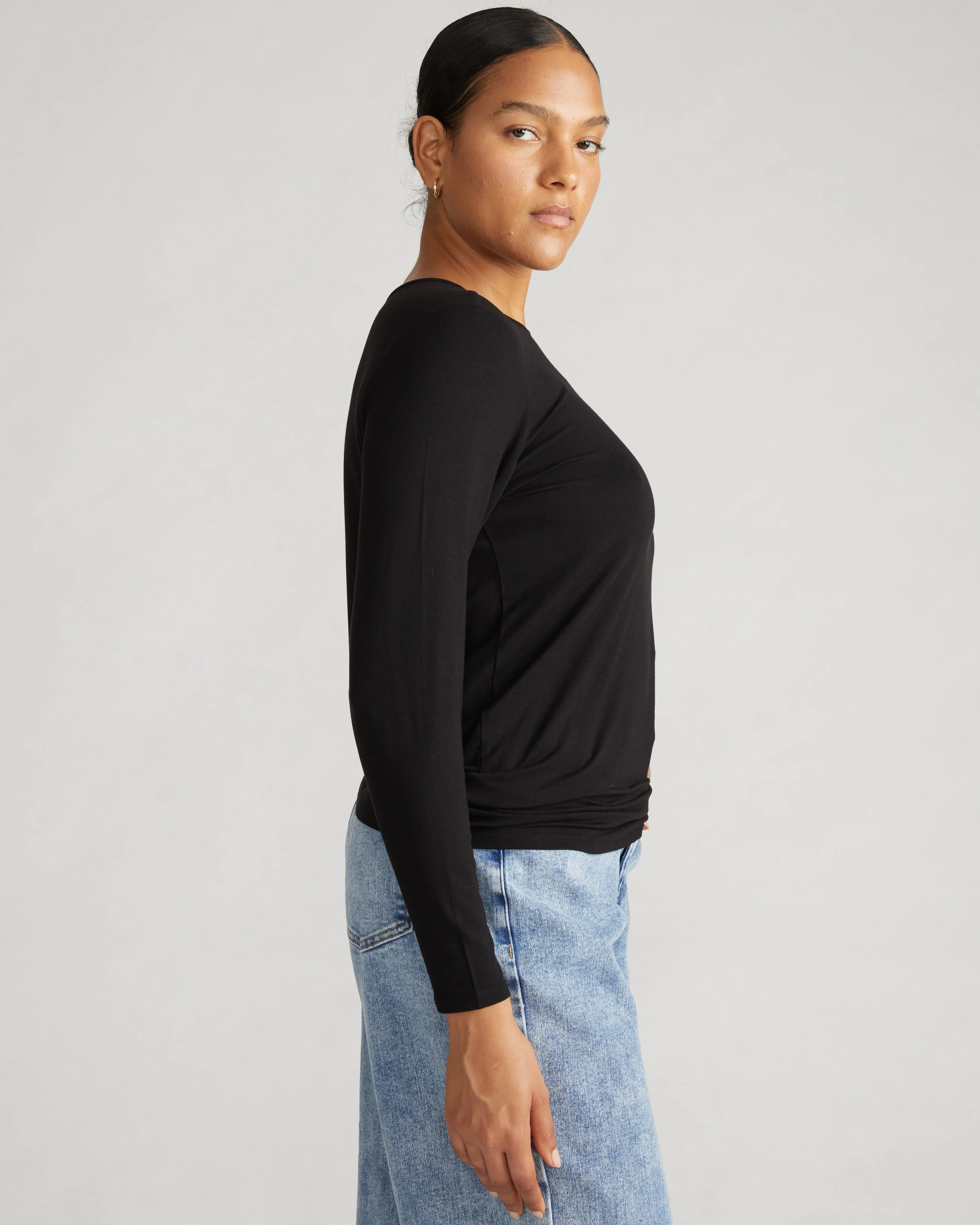 Joan Liquid Jersey Long Sleeve Top - Black - Image 3
