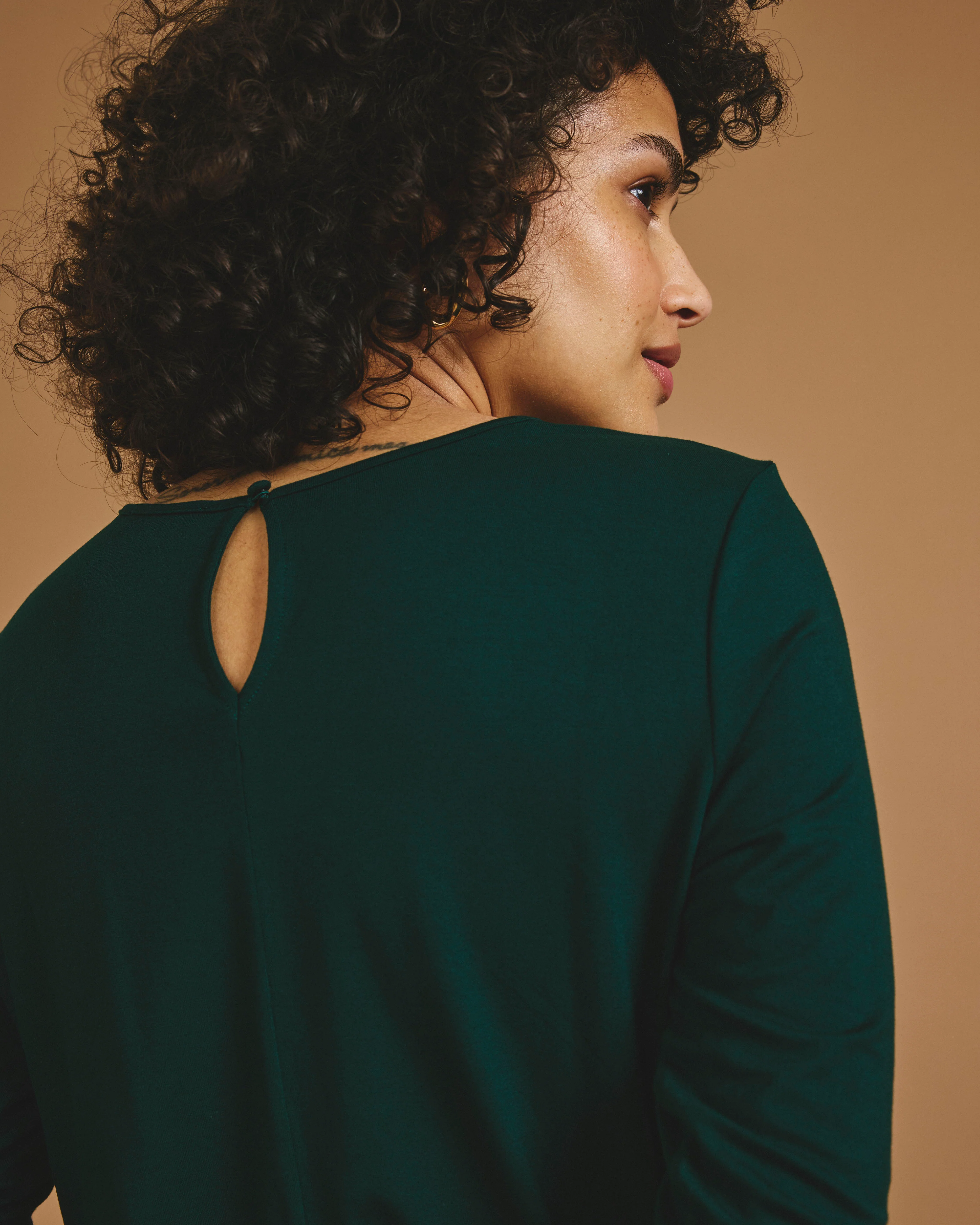 Joan Liquid Jersey Long Sleeve Top - Forest Green - Image 2