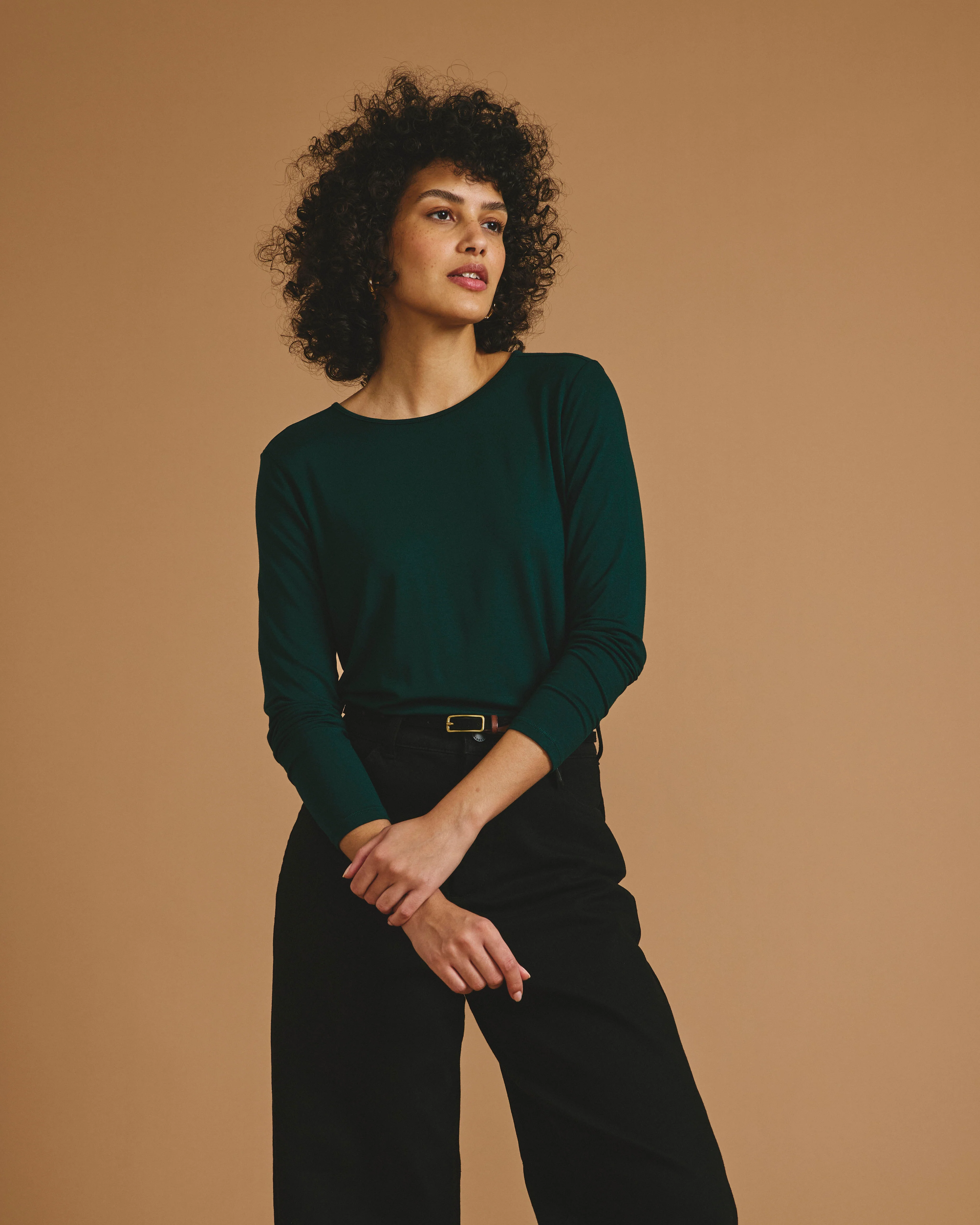 Joan Liquid Jersey Long Sleeve Top - Forest Green - Image 3