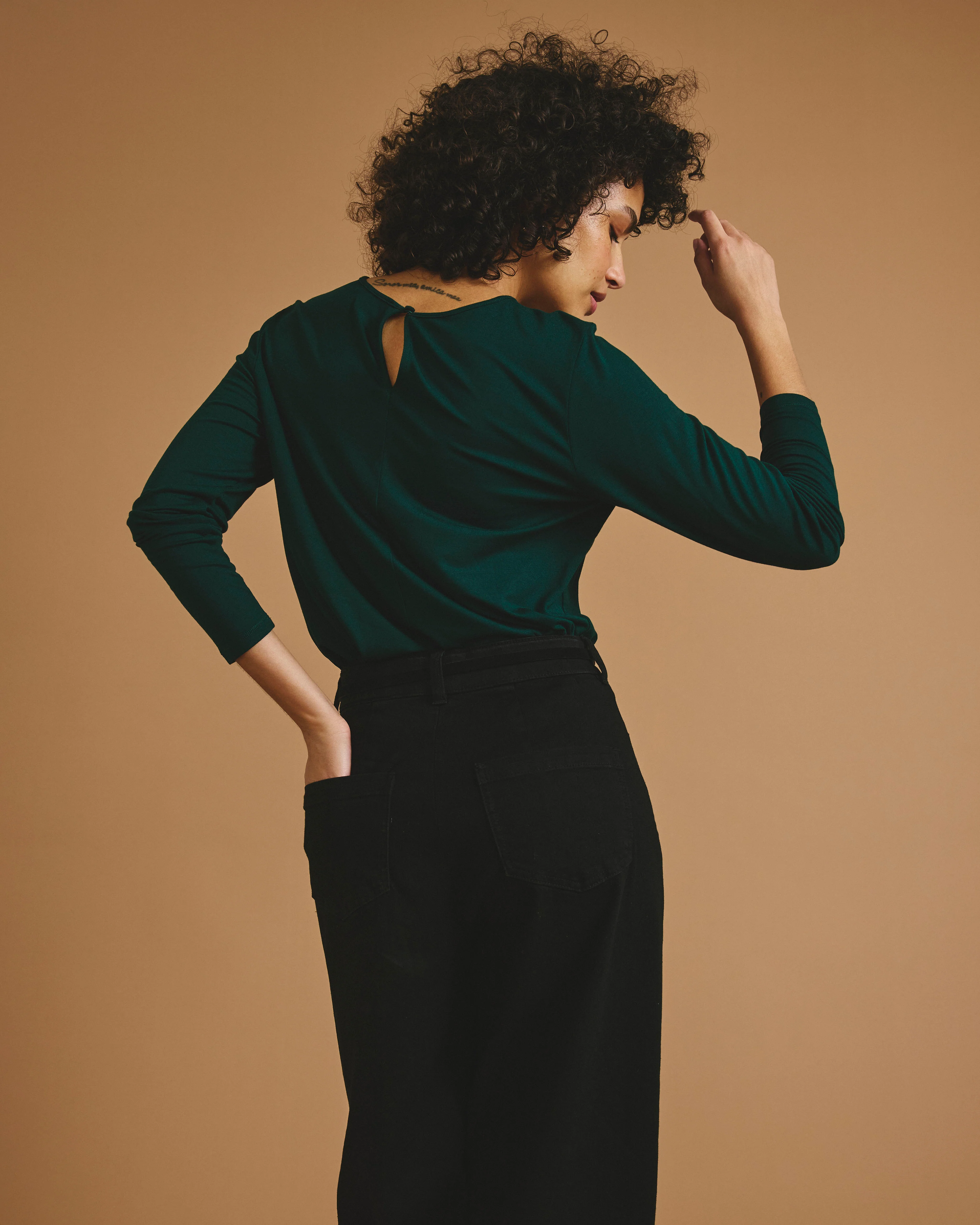Joan Liquid Jersey Long Sleeve Top - Forest Green - Image 4