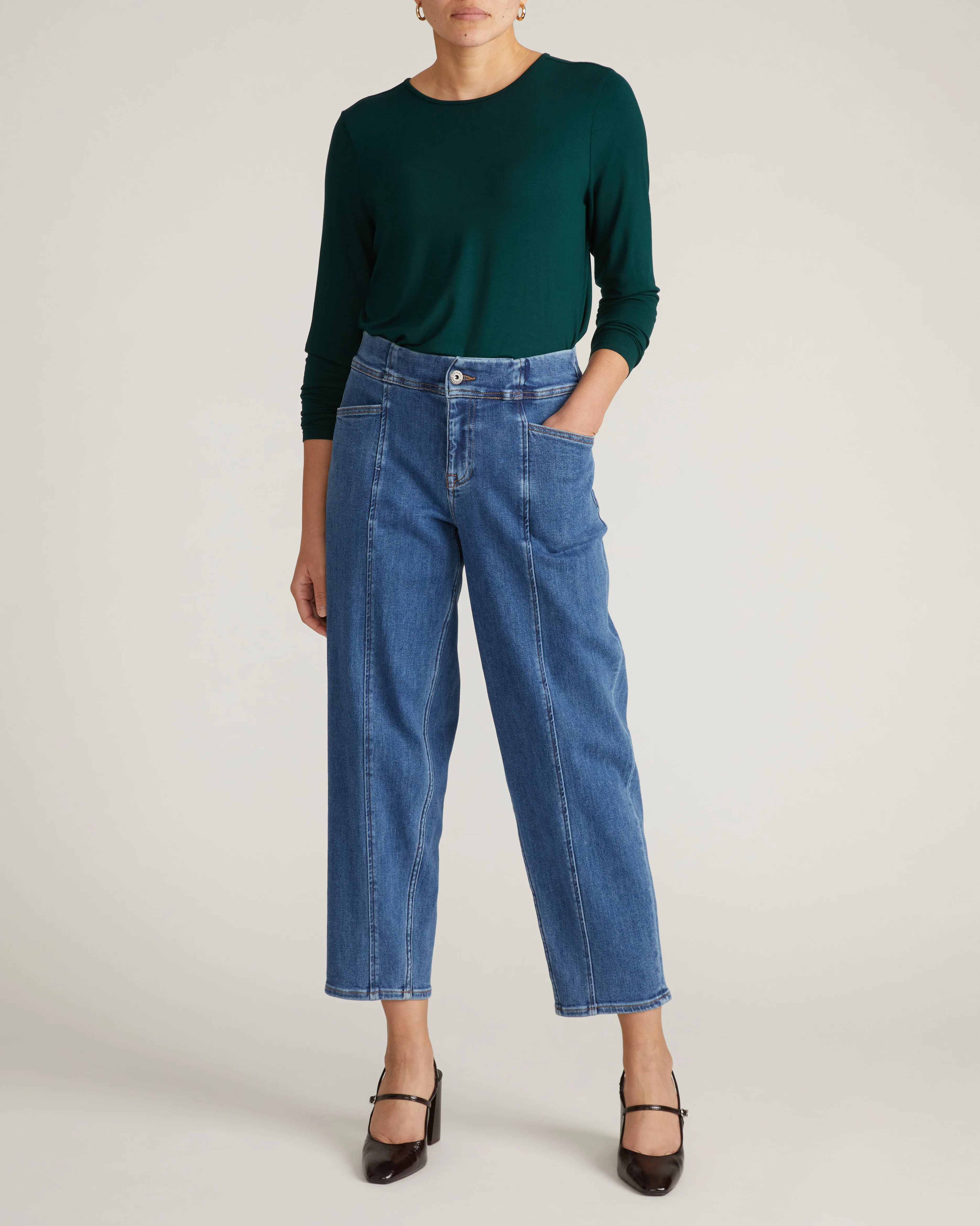 Joan Liquid Jersey Long Sleeve Top - Forest Green - Image 5
