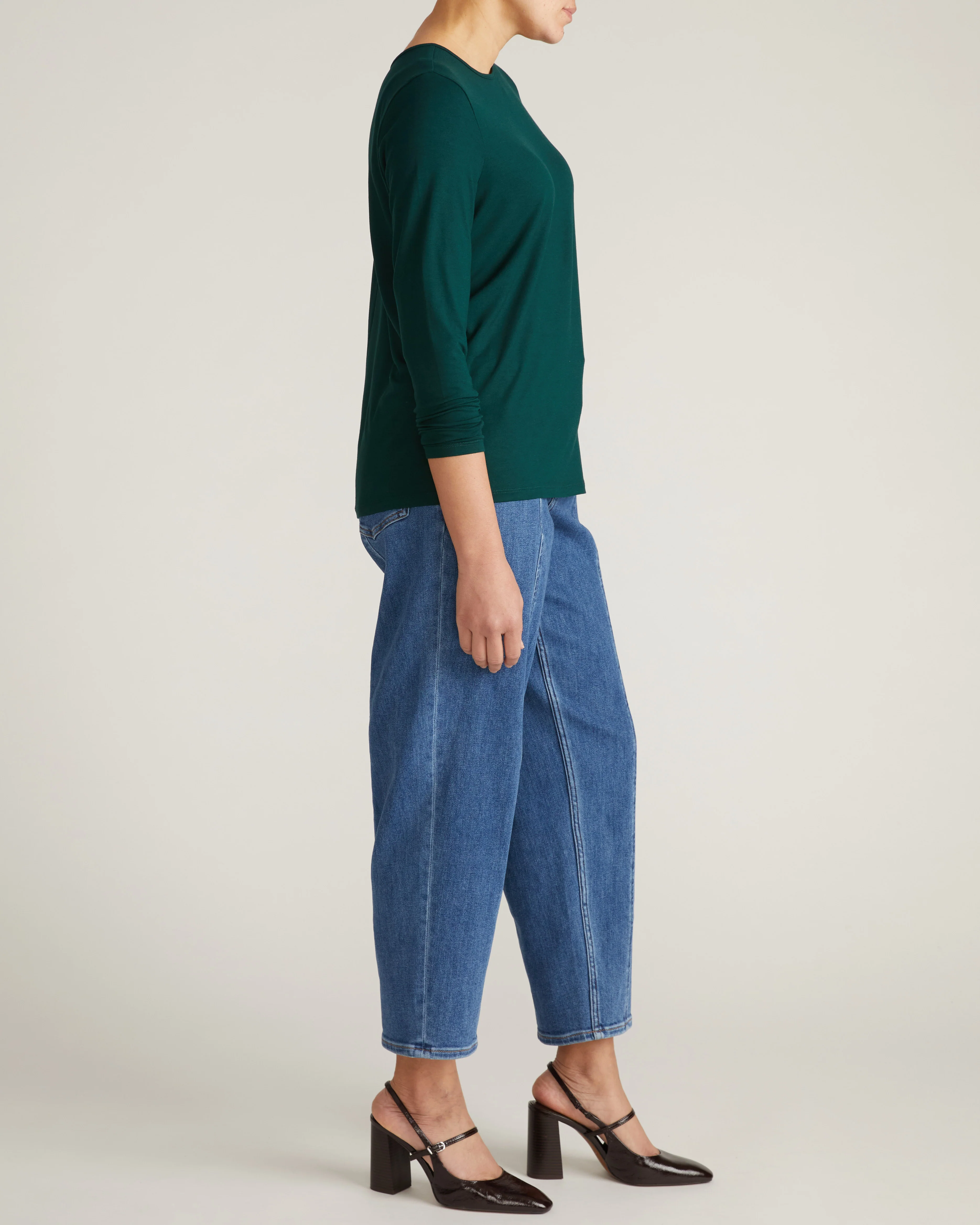 Joan Liquid Jersey Long Sleeve Top - Forest Green - Image 6