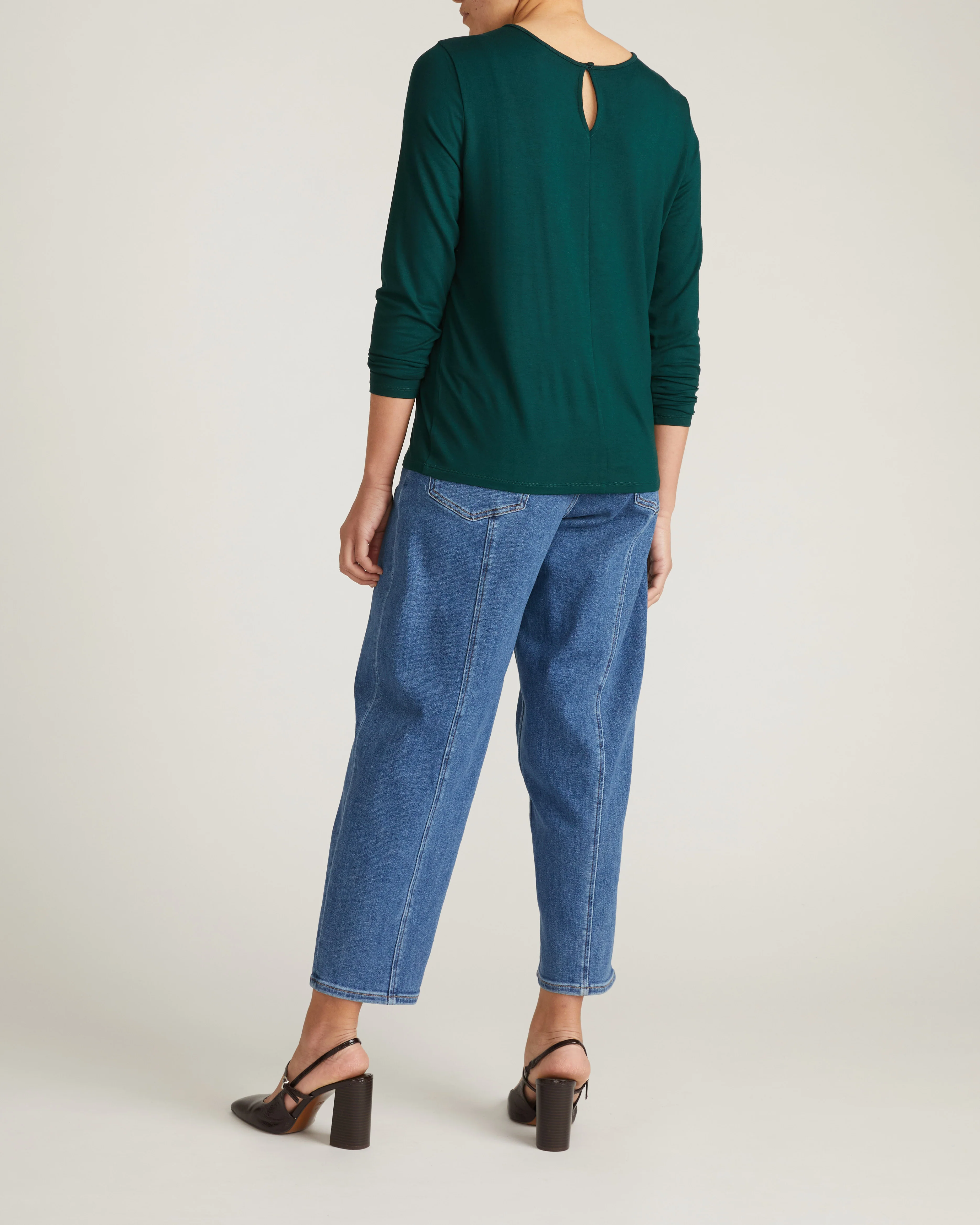 Joan Liquid Jersey Long Sleeve Top - Forest Green - Image 7