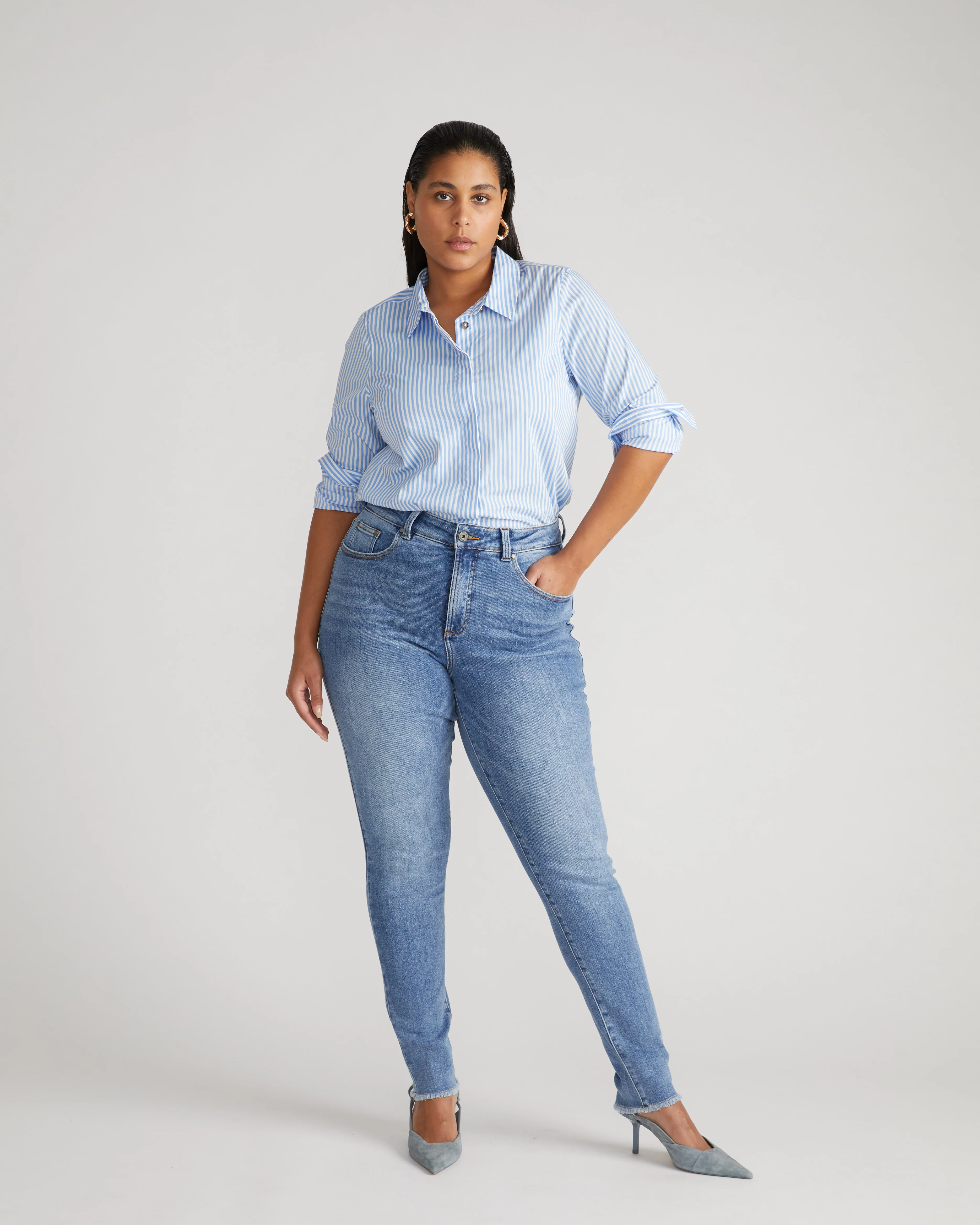 Joni High Rise Curve Slim Leg Jeans 32 Inch - Bright Indigo - Image 2