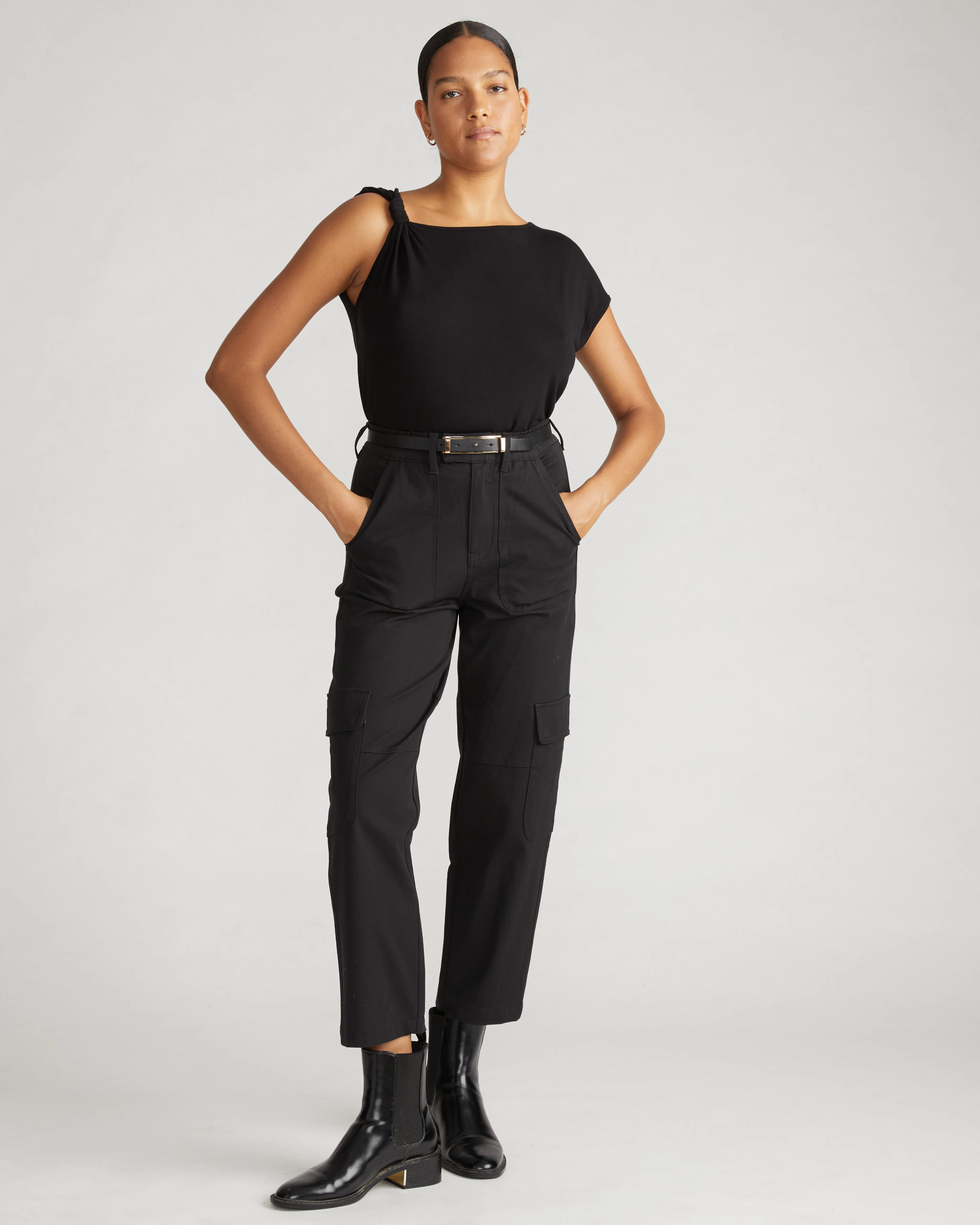 Karlee Stretch Cotton Twill Cargo Pants - Black - Image 4