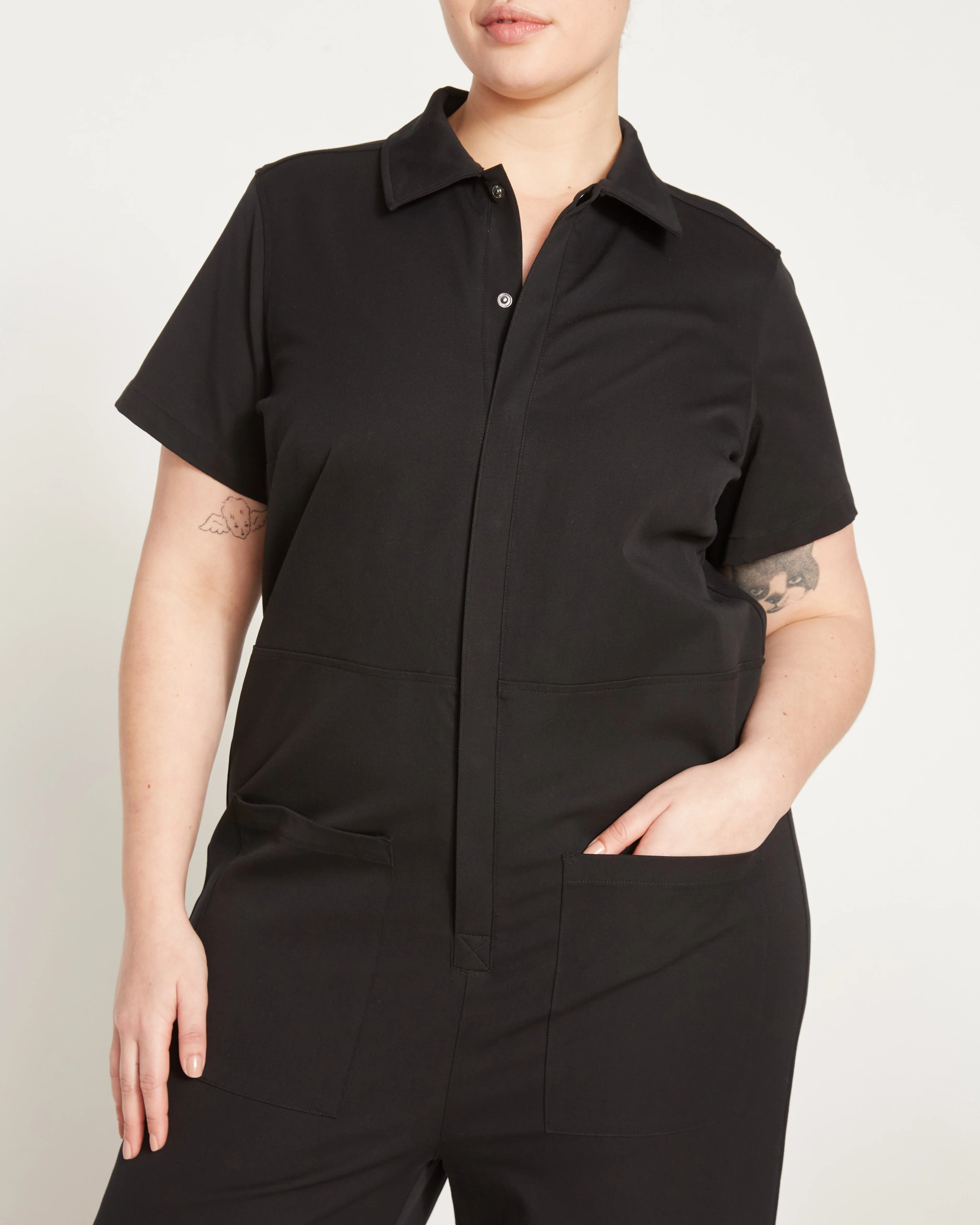 Kate Stretch Cotton Twill Jumpsuit - Black - Image 5