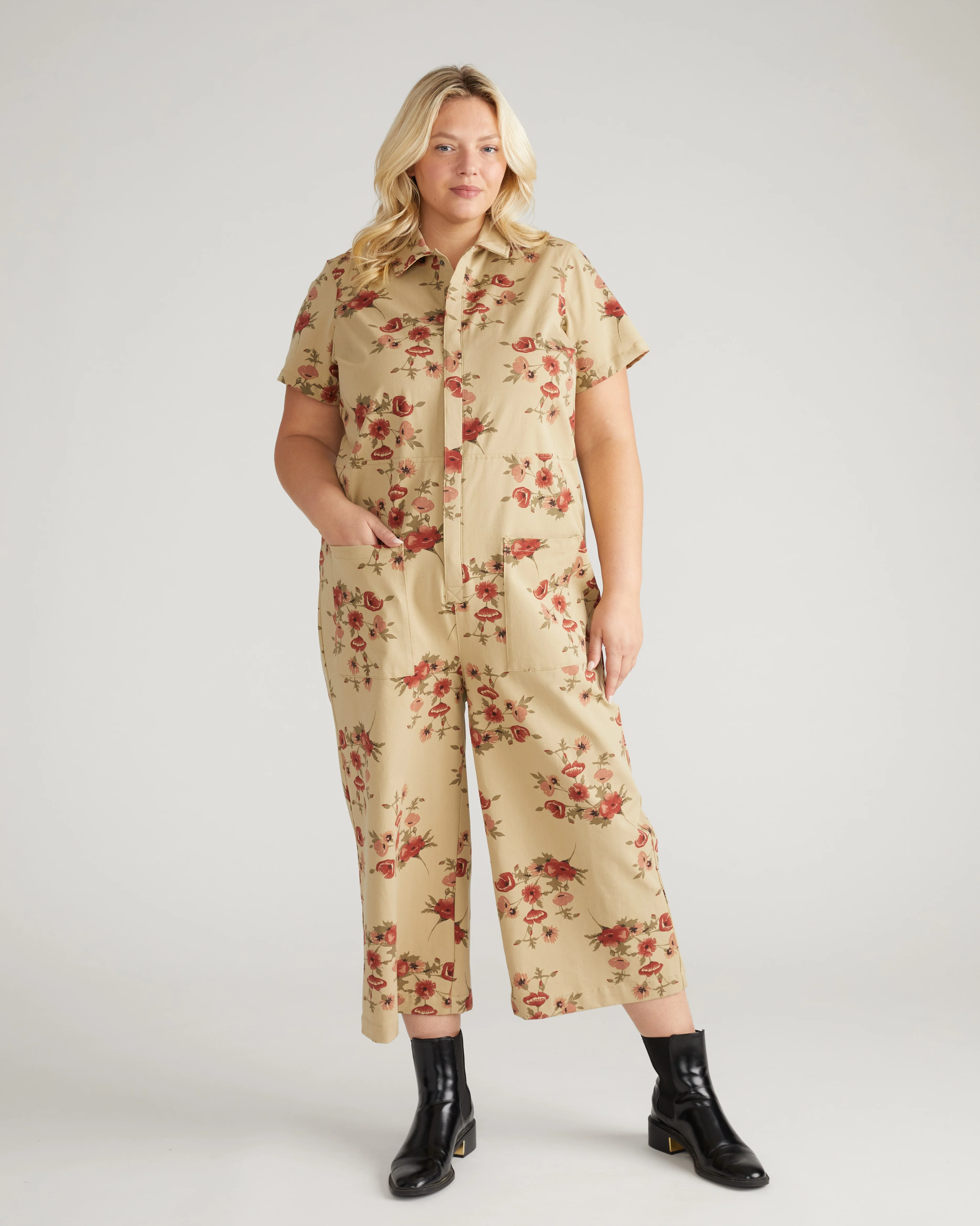 Kate Stretch Cotton Twill Jumpsuit - Wild Flower Bouquet Print - Image 3