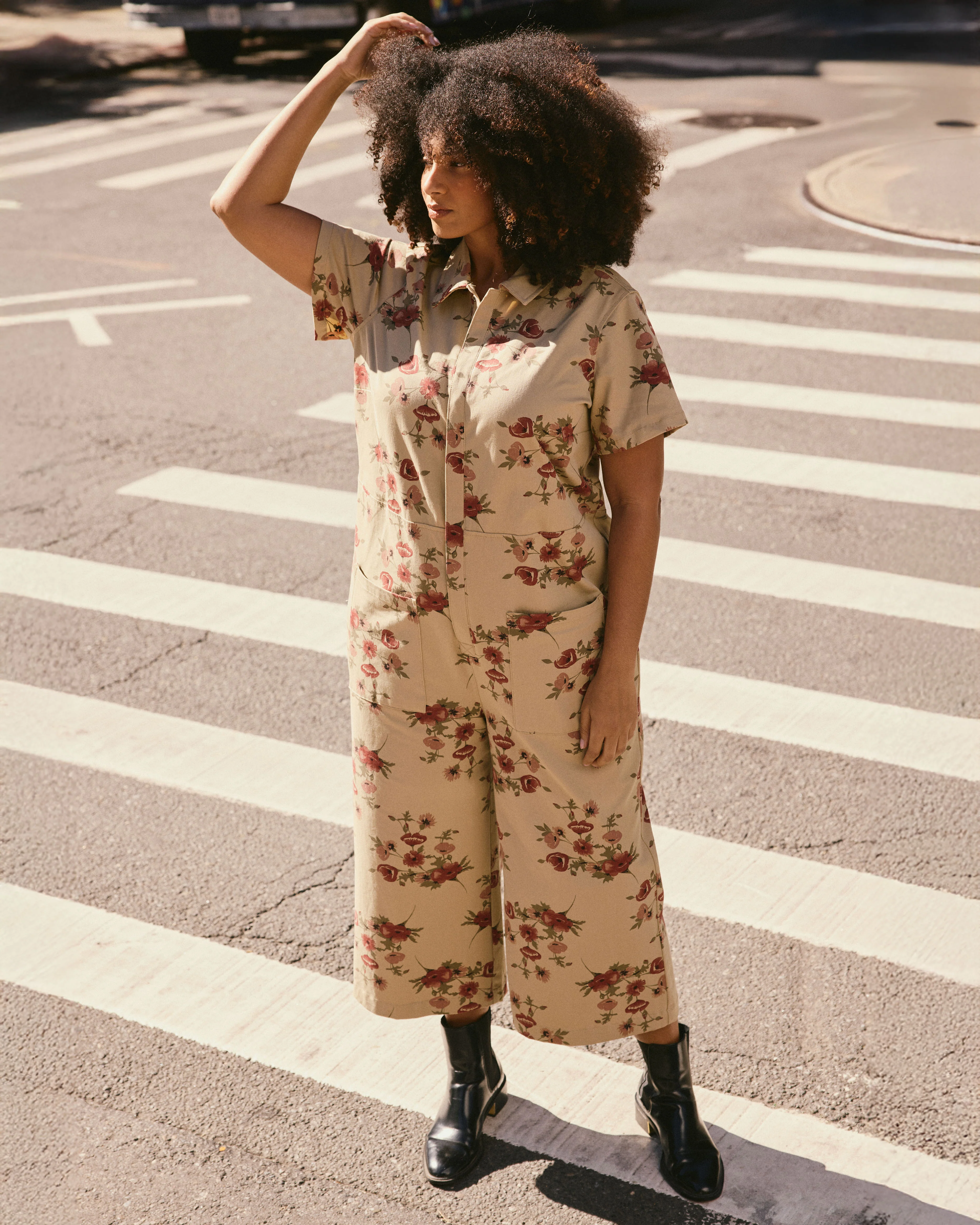 Kate Stretch Cotton Twill Jumpsuit - Wild Flower Bouquet Print - Image 5