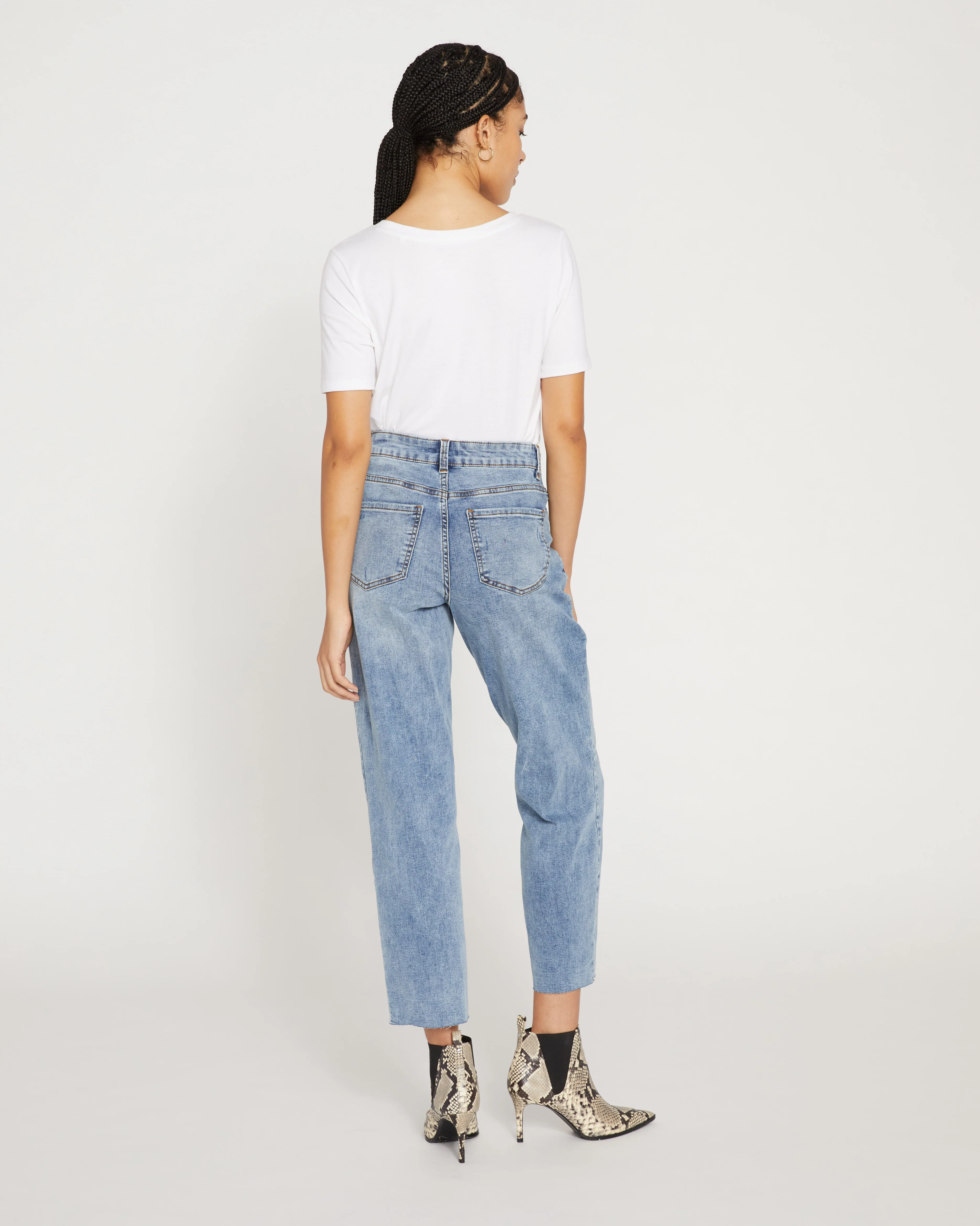 Katie High Rise Crossover Jeans - Distressed Vintage Indigo Wash - Image 2