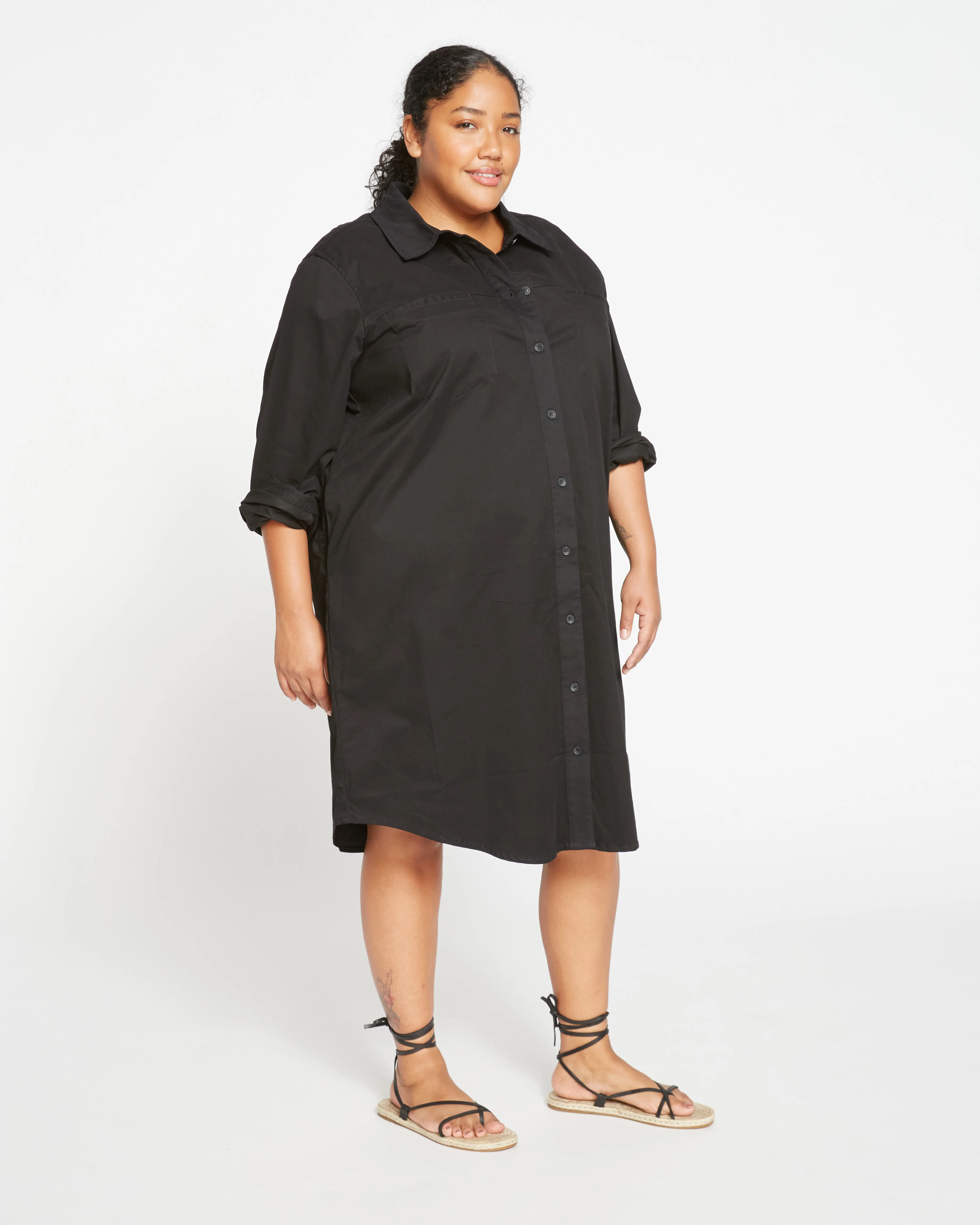 Kelly Stretch Cotton Twill Shirtdress - Black - Image 3