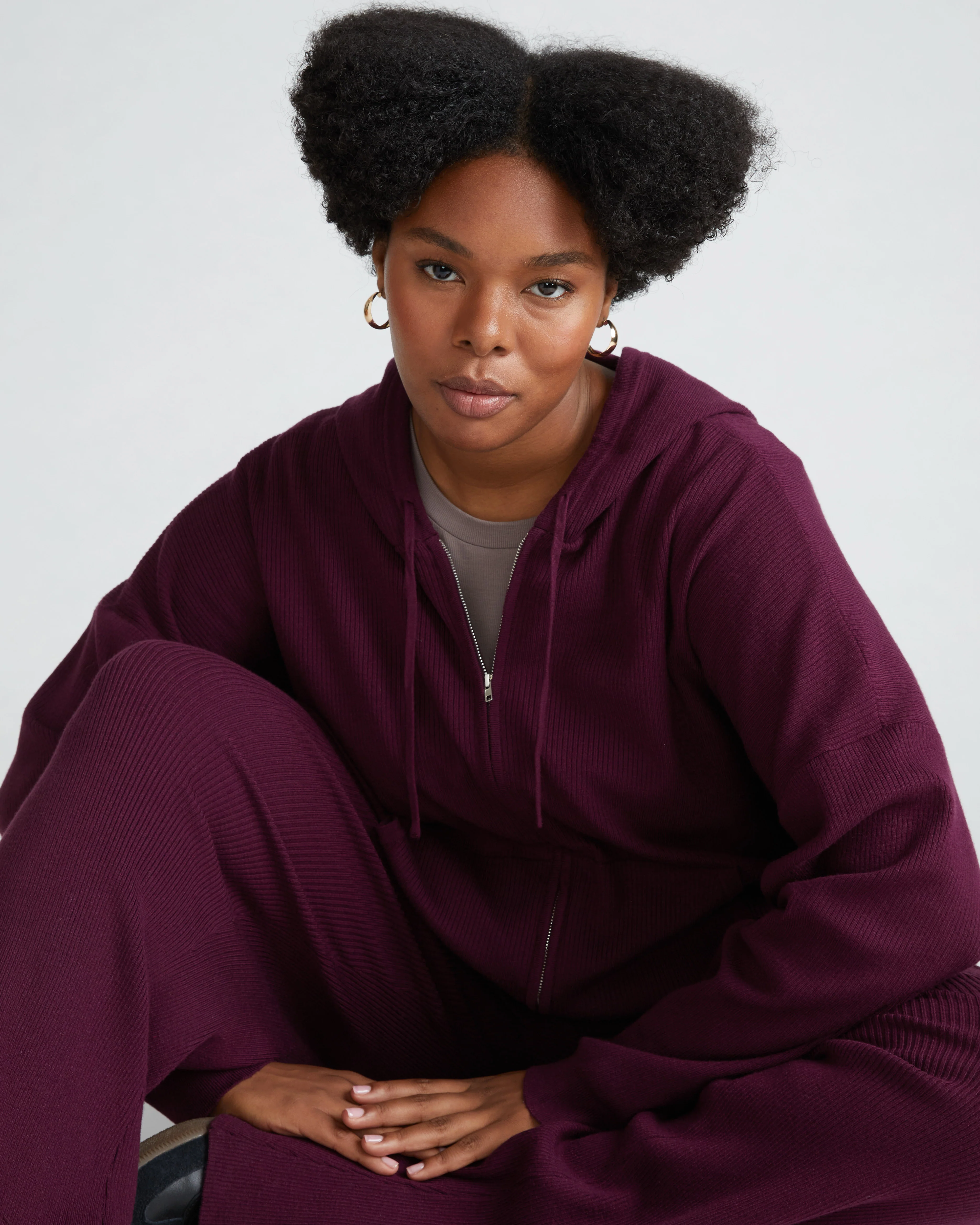 Knitted Mila Zip Hoodie - Acai - Image 4