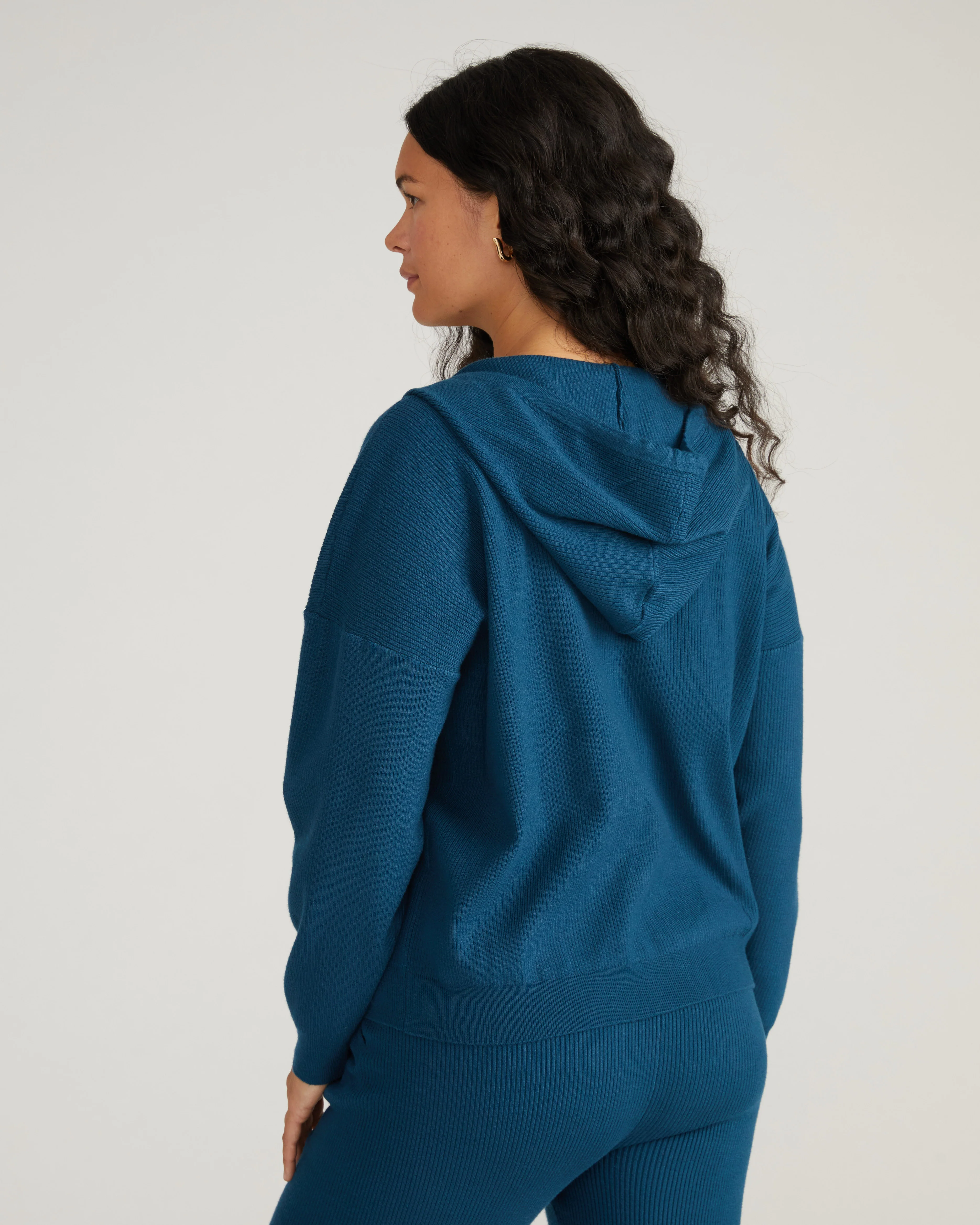 Knitted Mila Zip Hoodie - Deep Teal - Image 4