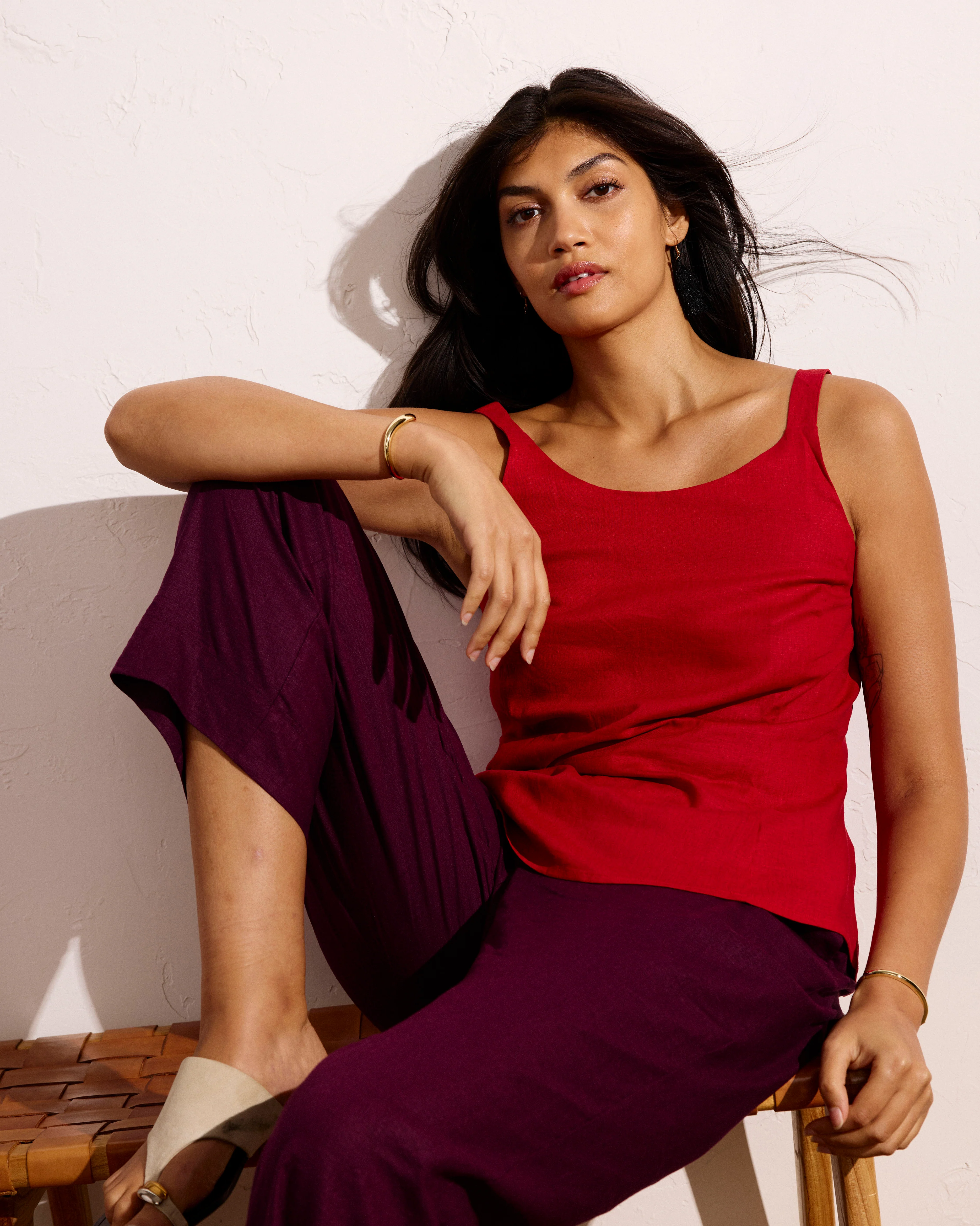 Kuki Sleeveless Linen Top - Ruby Red - Image 4