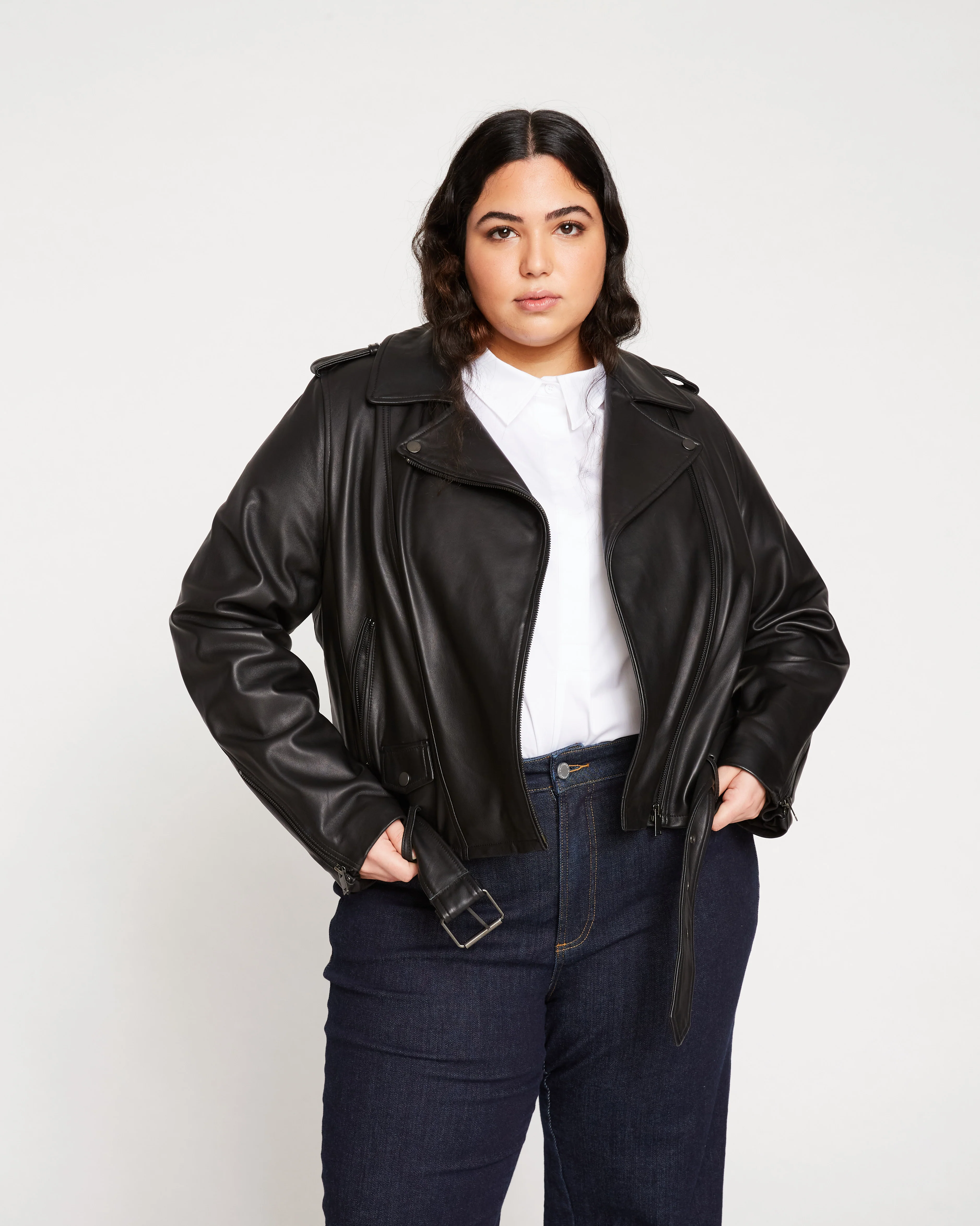 Leeron Leather Moto Jacket - Black - Image 5