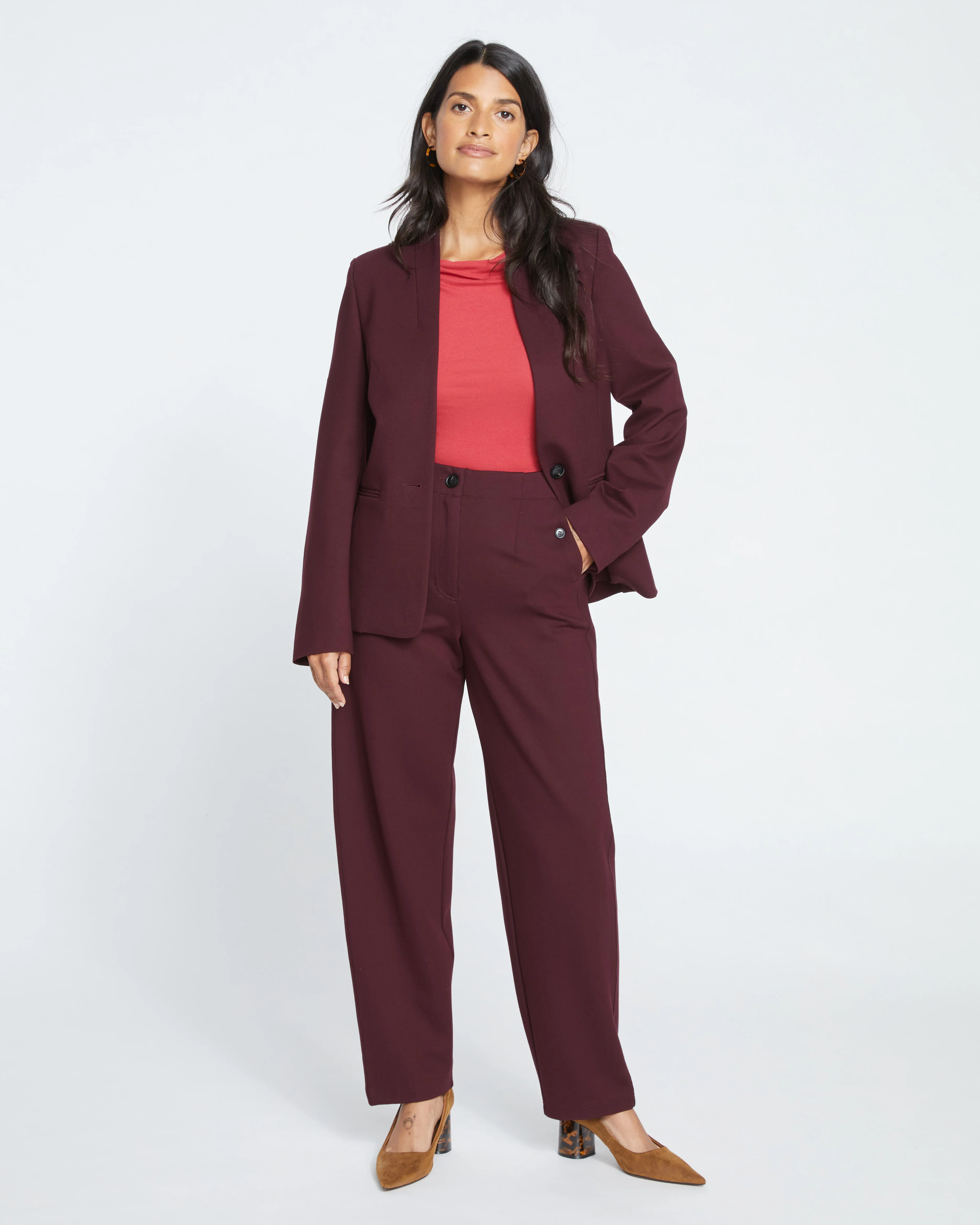 Lennox Collarless Ponte Blazer - Black Cherry - Image 2
