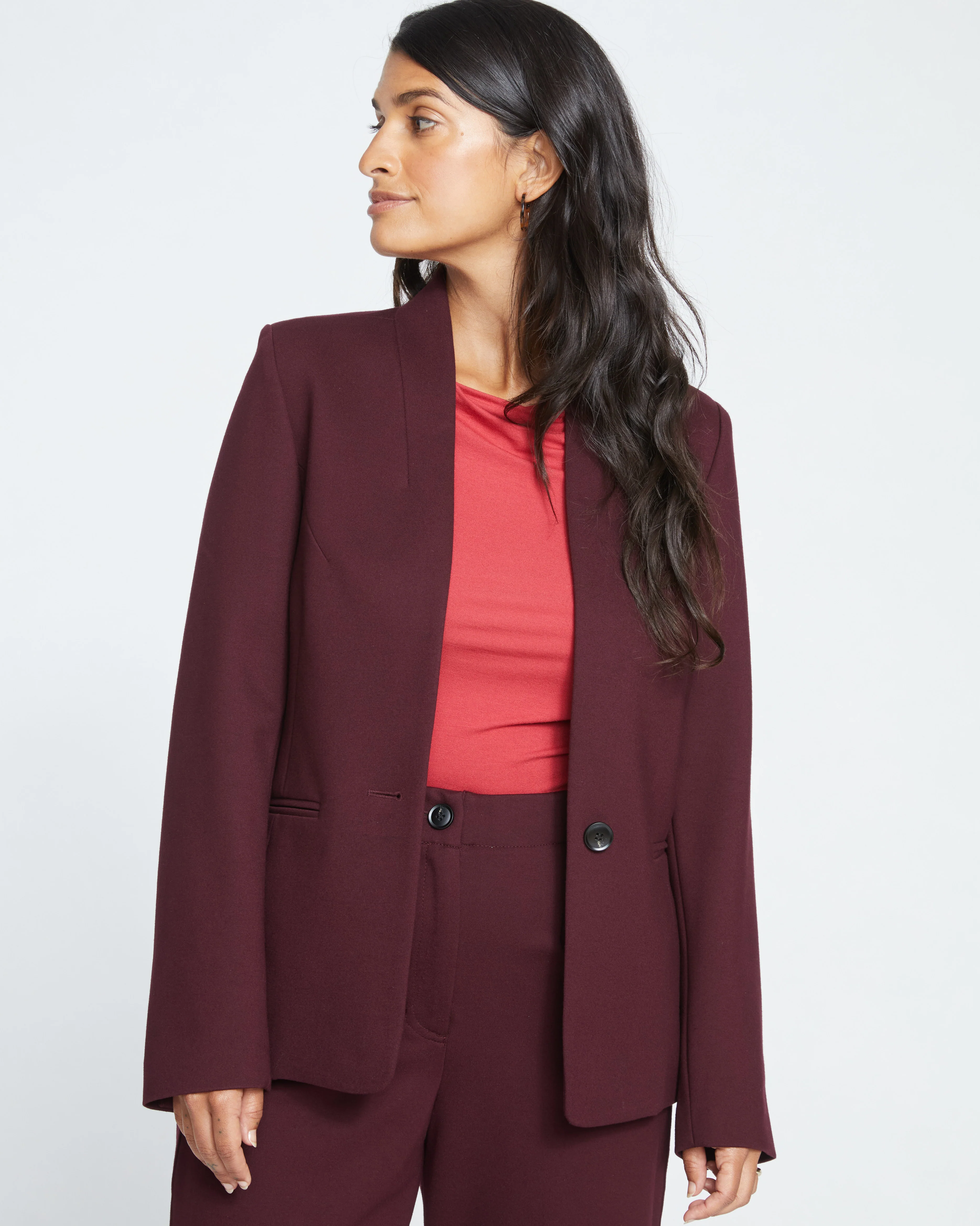 Lennox Collarless Ponte Blazer - Black Cherry - Image 3