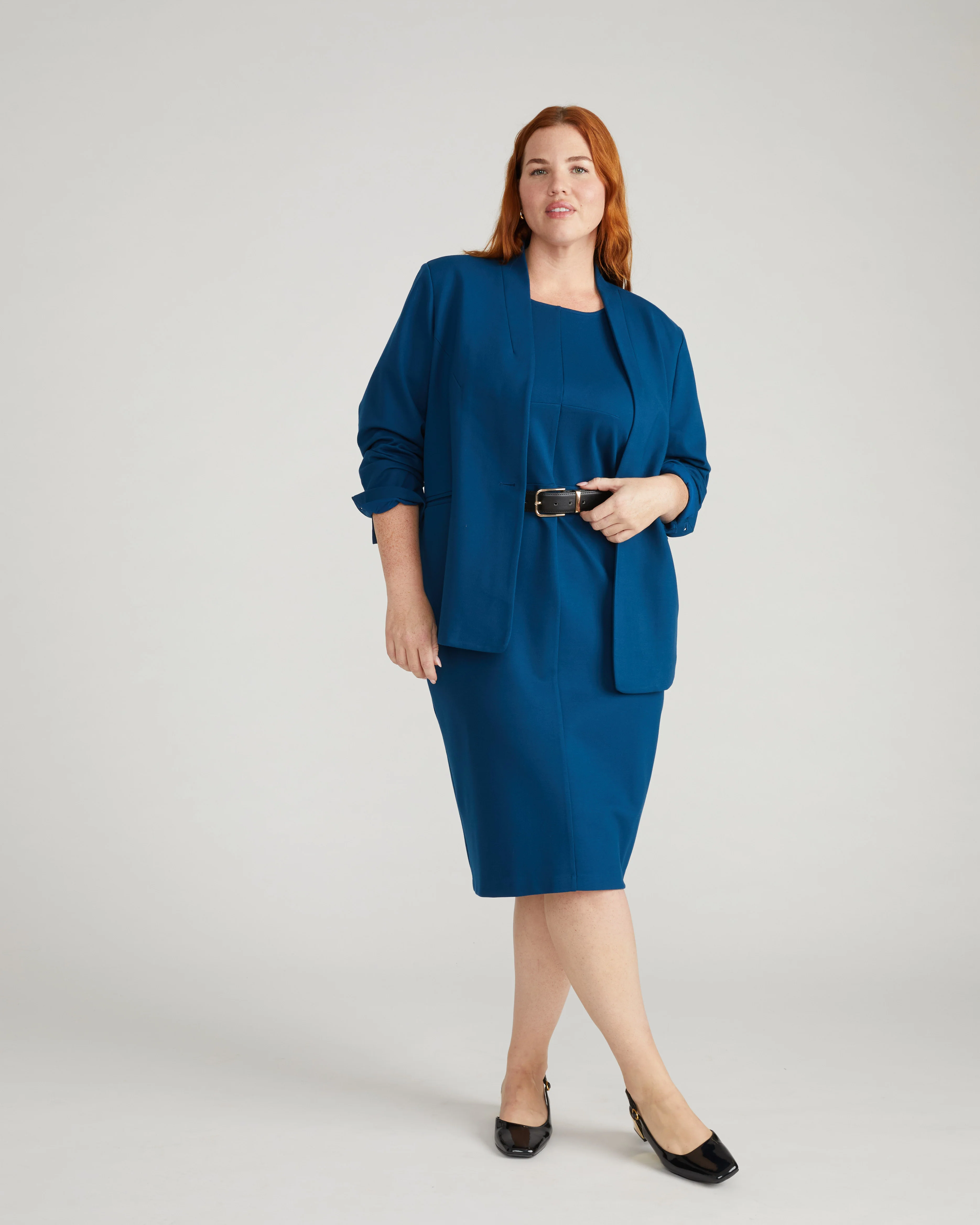 Lennox Collarless Ponte Blazer - Deep Teal - Image 3