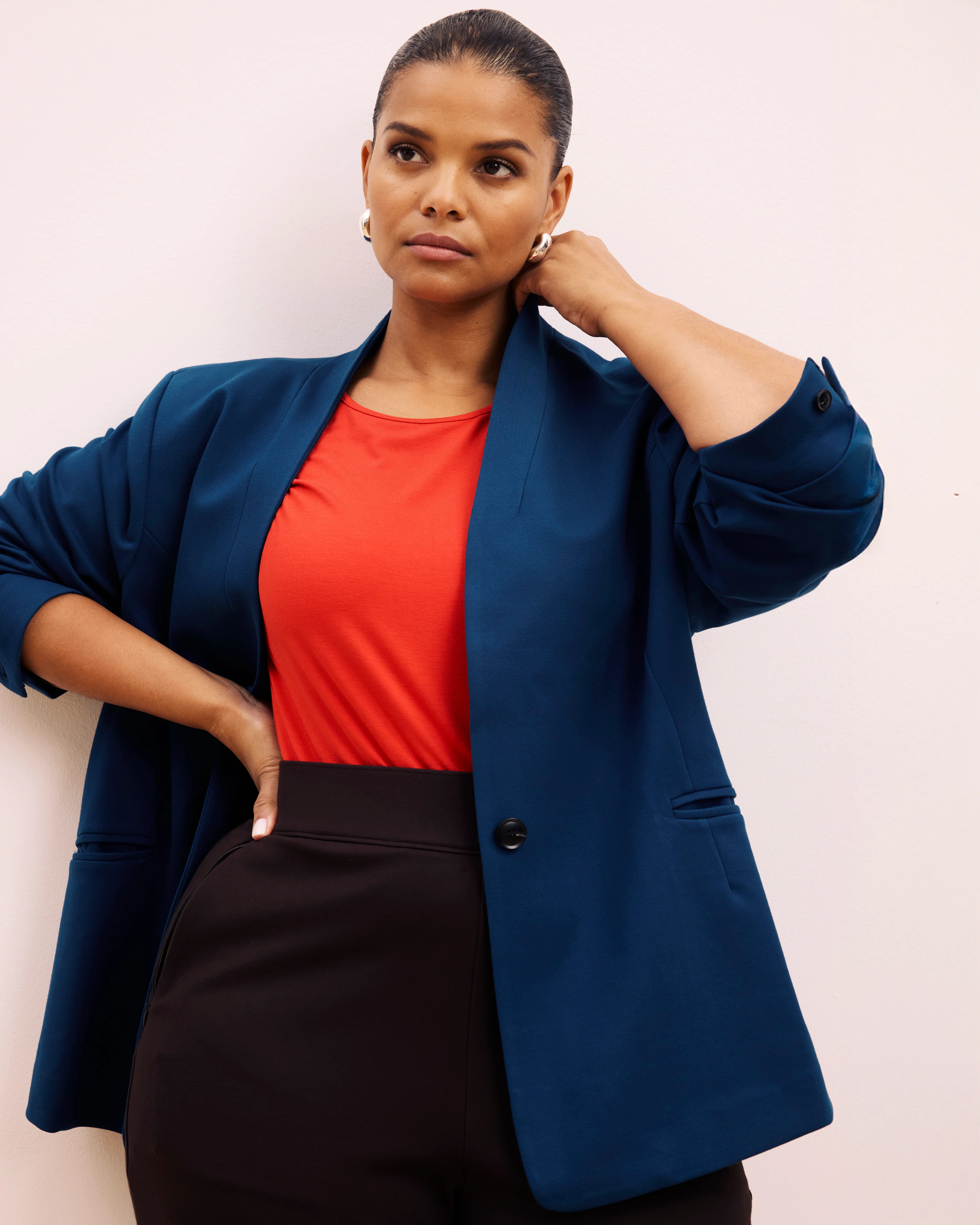 Lennox Collarless Ponte Blazer - Deep Teal - Image 6