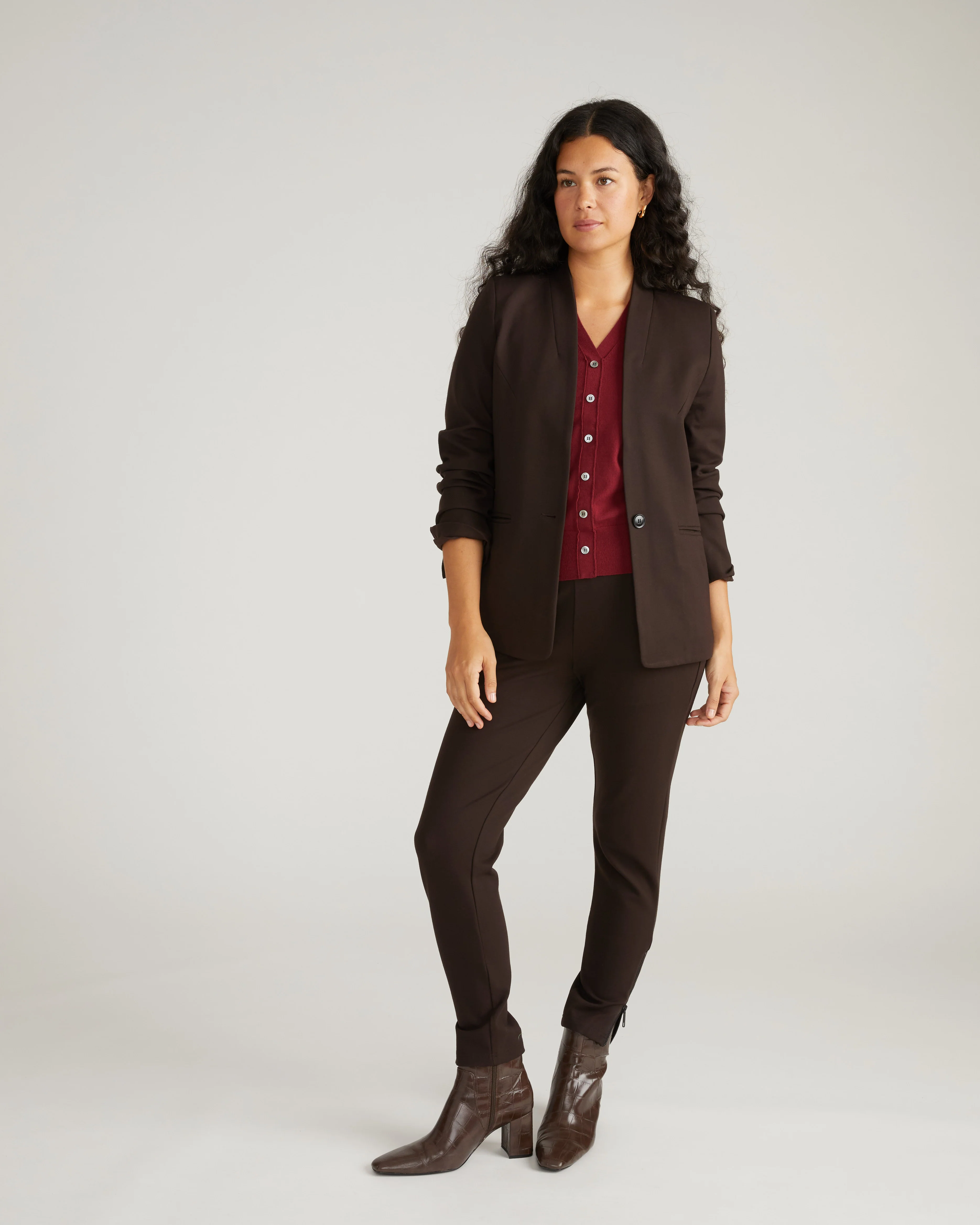 Lennox Collarless Ponte Blazer - Espresso - Image 2