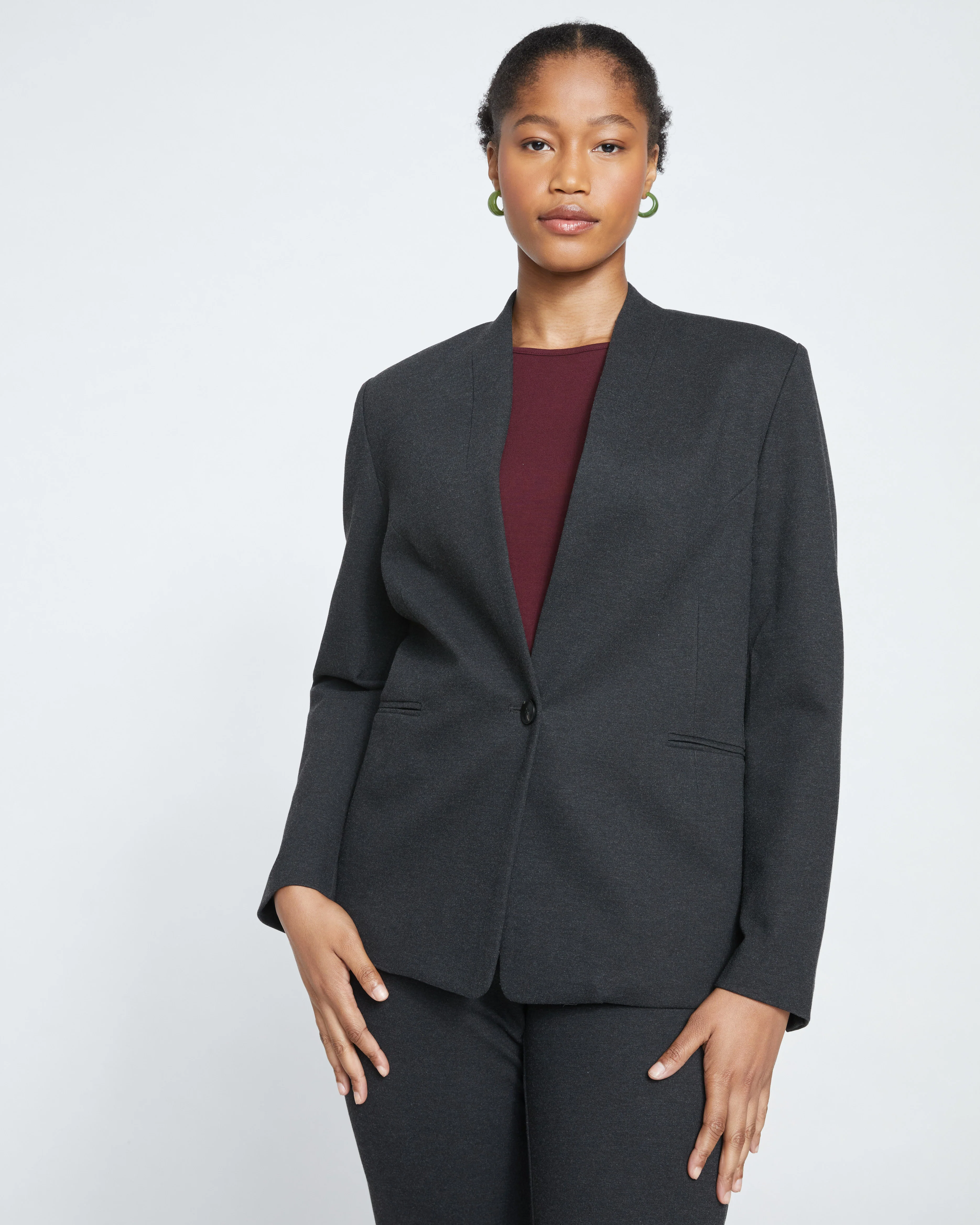 Lennox Collarless Ponte Blazer - Graphite - Image 2