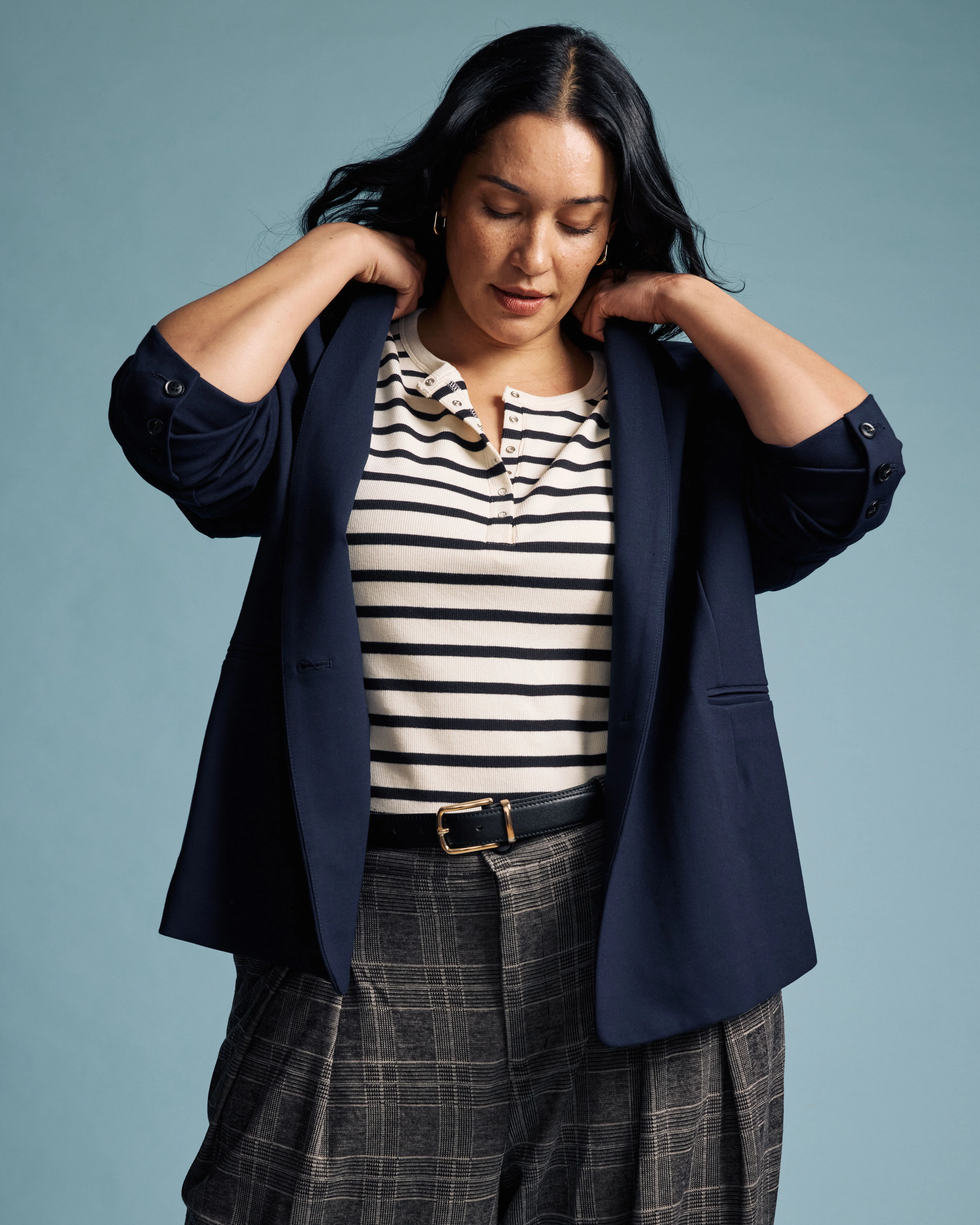 Lennox Collarless Ponte Blazer - Navy - Image 3