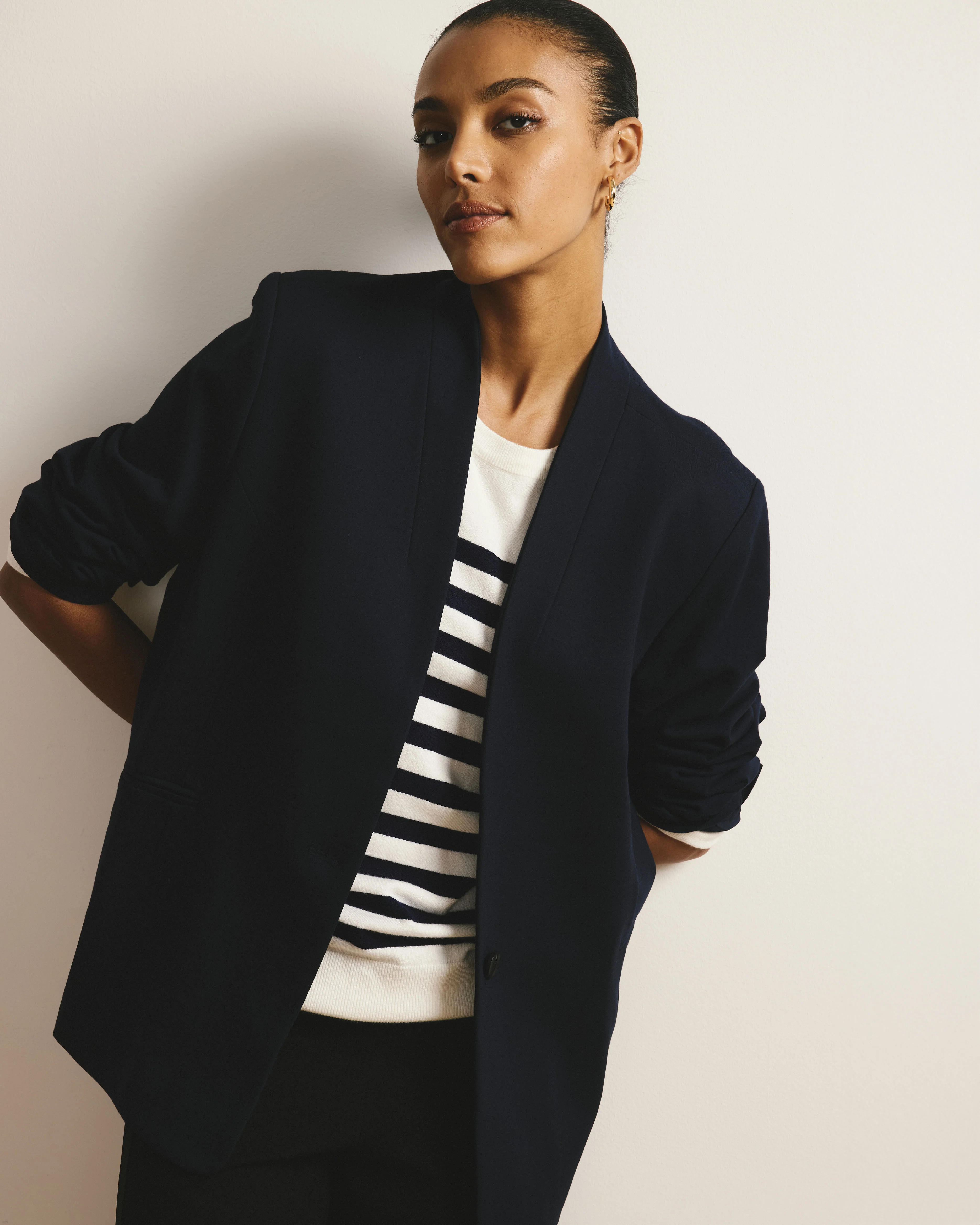 Lennox Collarless Ponte Blazer - Navy - Image 4