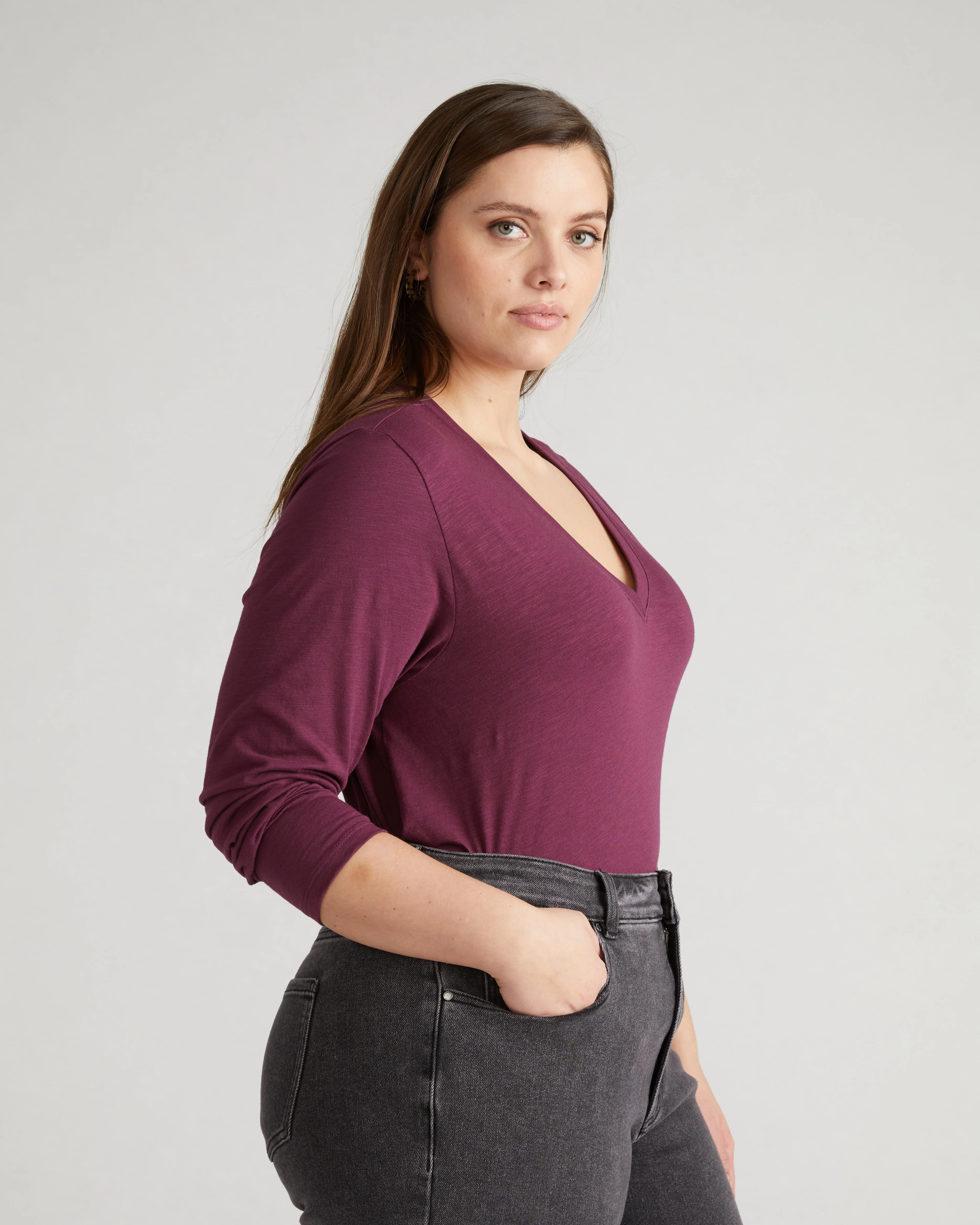 Light-As-Air Long Sleeve V Neck Tee - Jam - Image 3