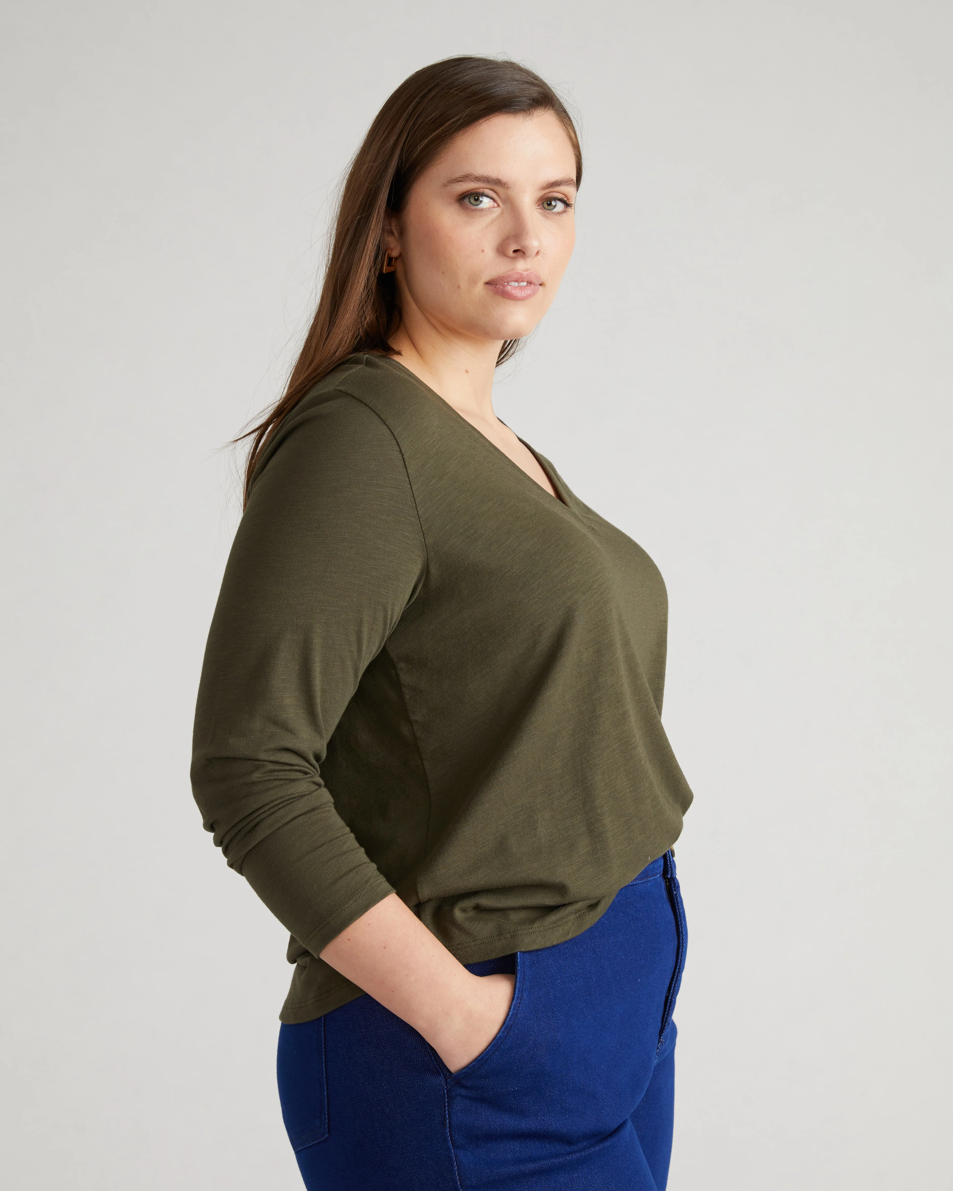 Light-As-Air Long Sleeve V Neck Tee - Nori - Image 3