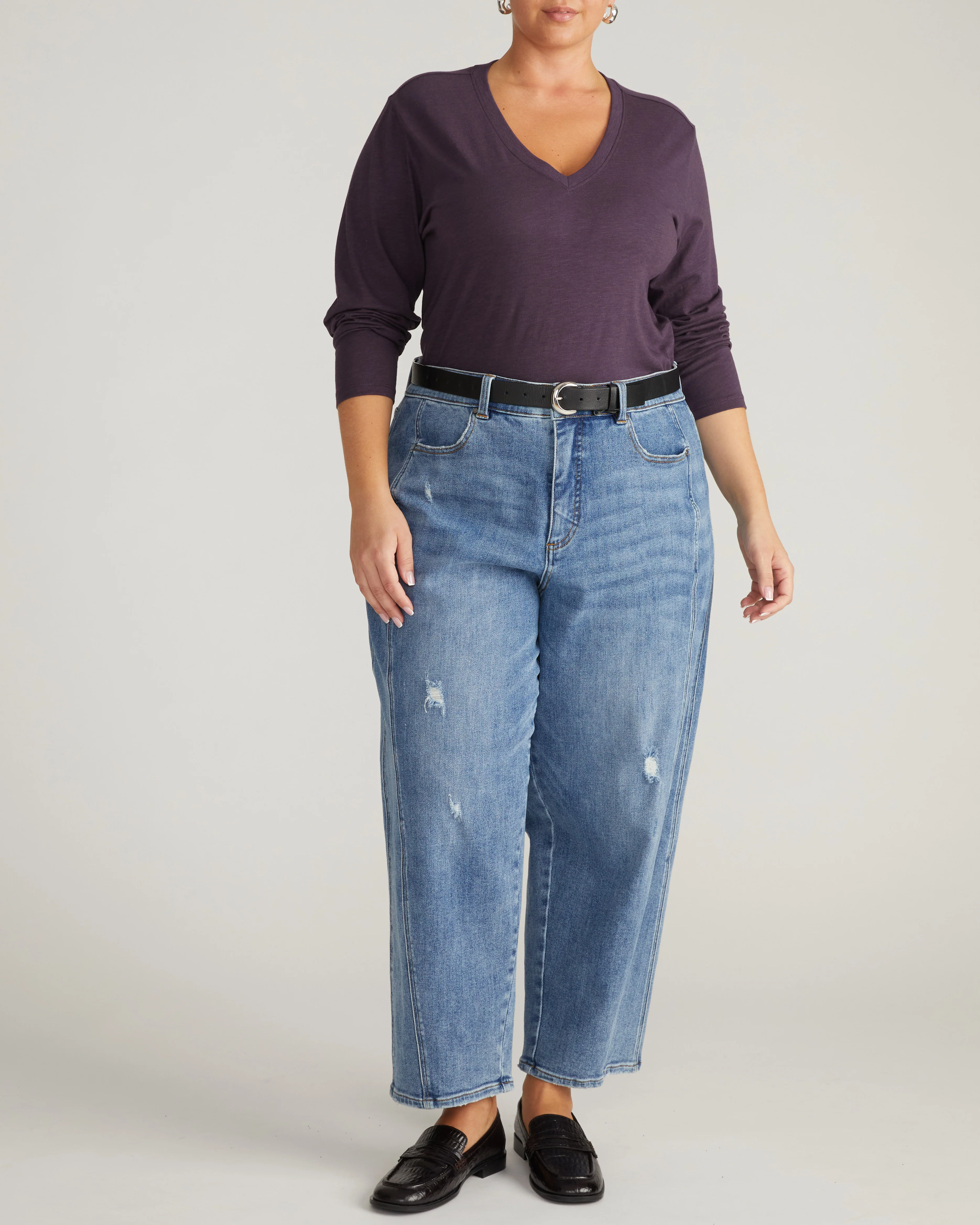 Light-As-Air Long Sleeve V Neck Tee - Purple Jewel - Image 4