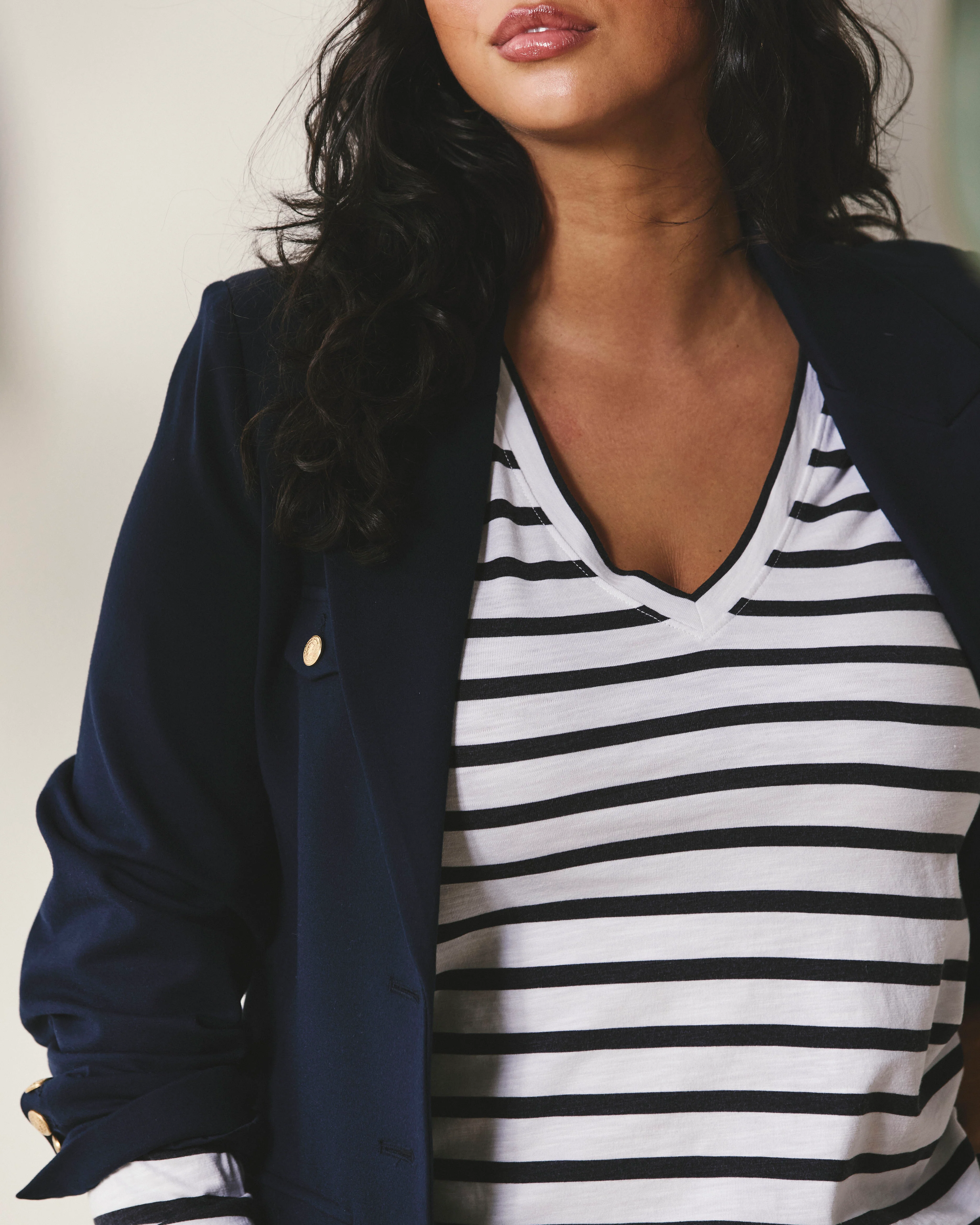 Light-As-Air Long Sleeve V Neck Tee - Zen Stripe - Image 3