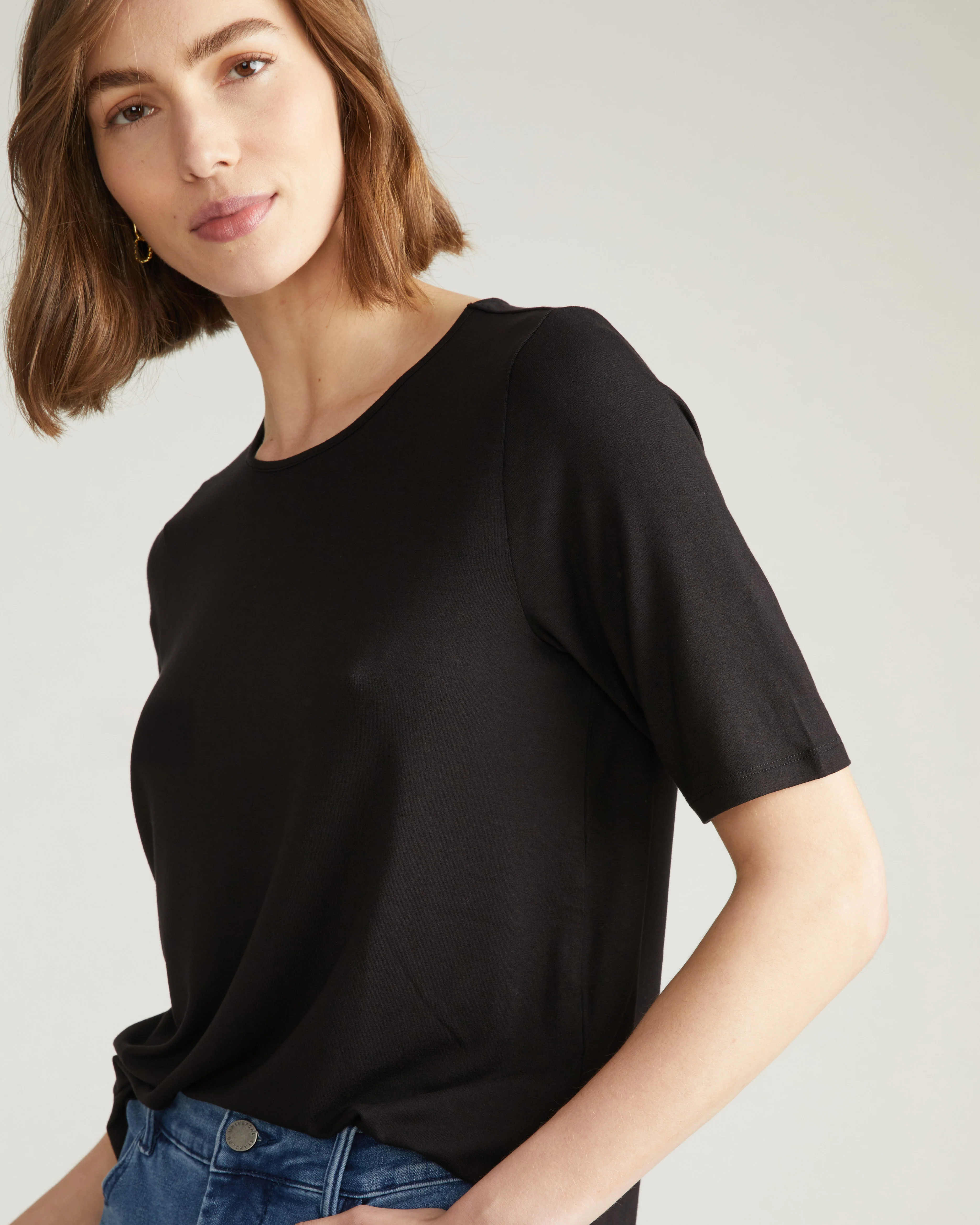 Lily Liquid Jersey Crew Neck Stovepipe Tee - Black - Image 2