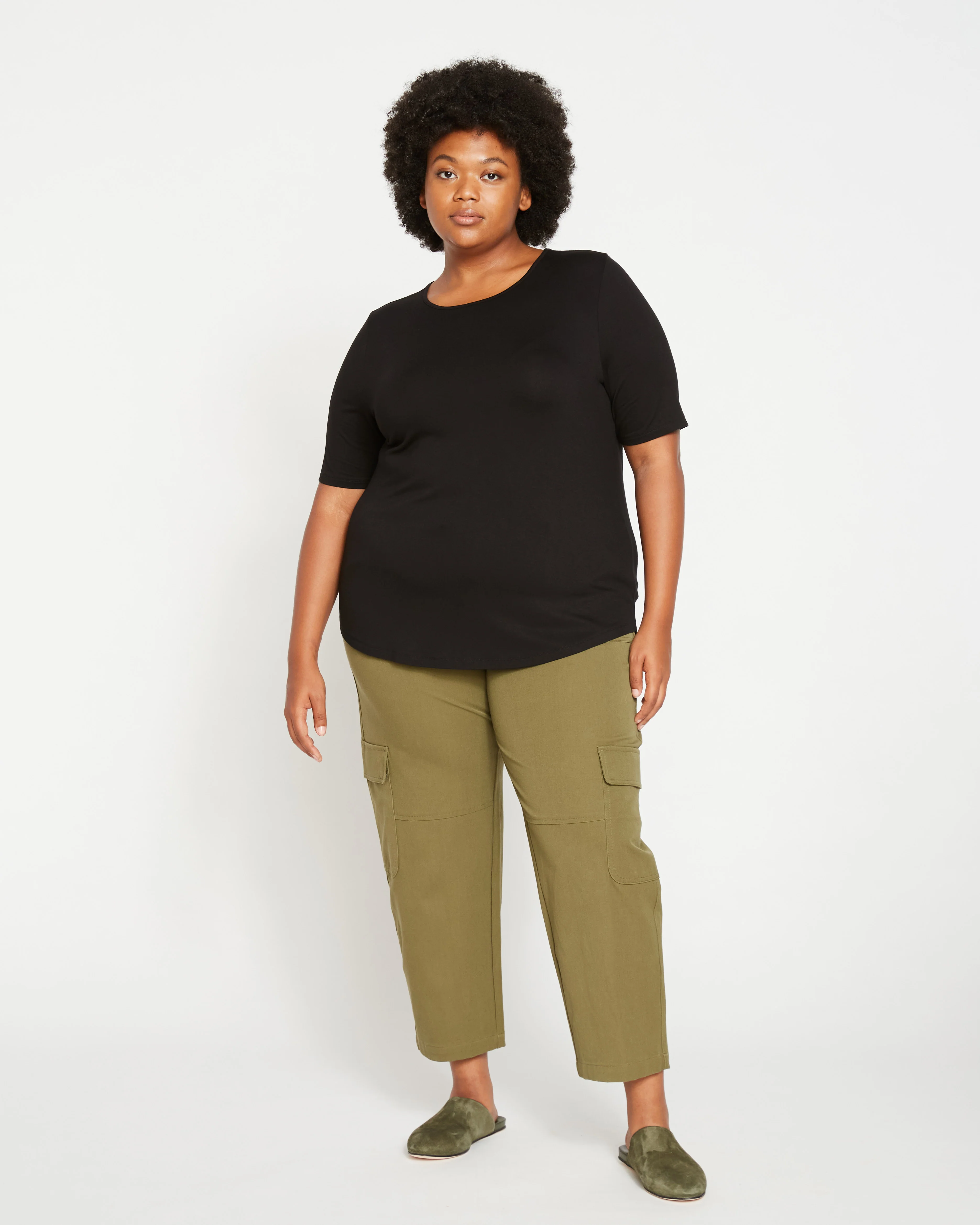 Lily Liquid Jersey Crew Neck Stovepipe Tee - Black - Image 4