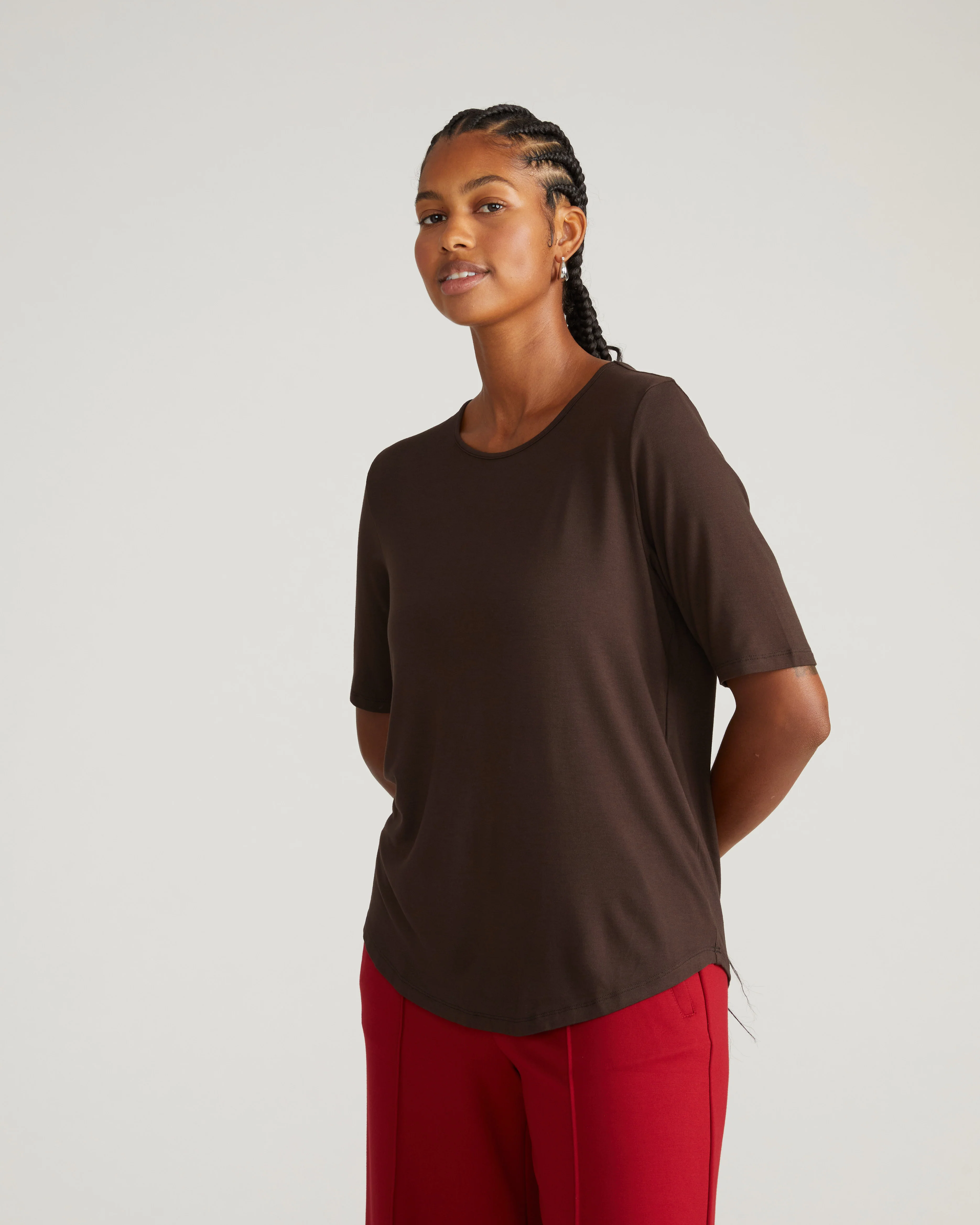Lily Liquid Jersey Crew Neck Stovepipe Tee - Espresso - Image 2