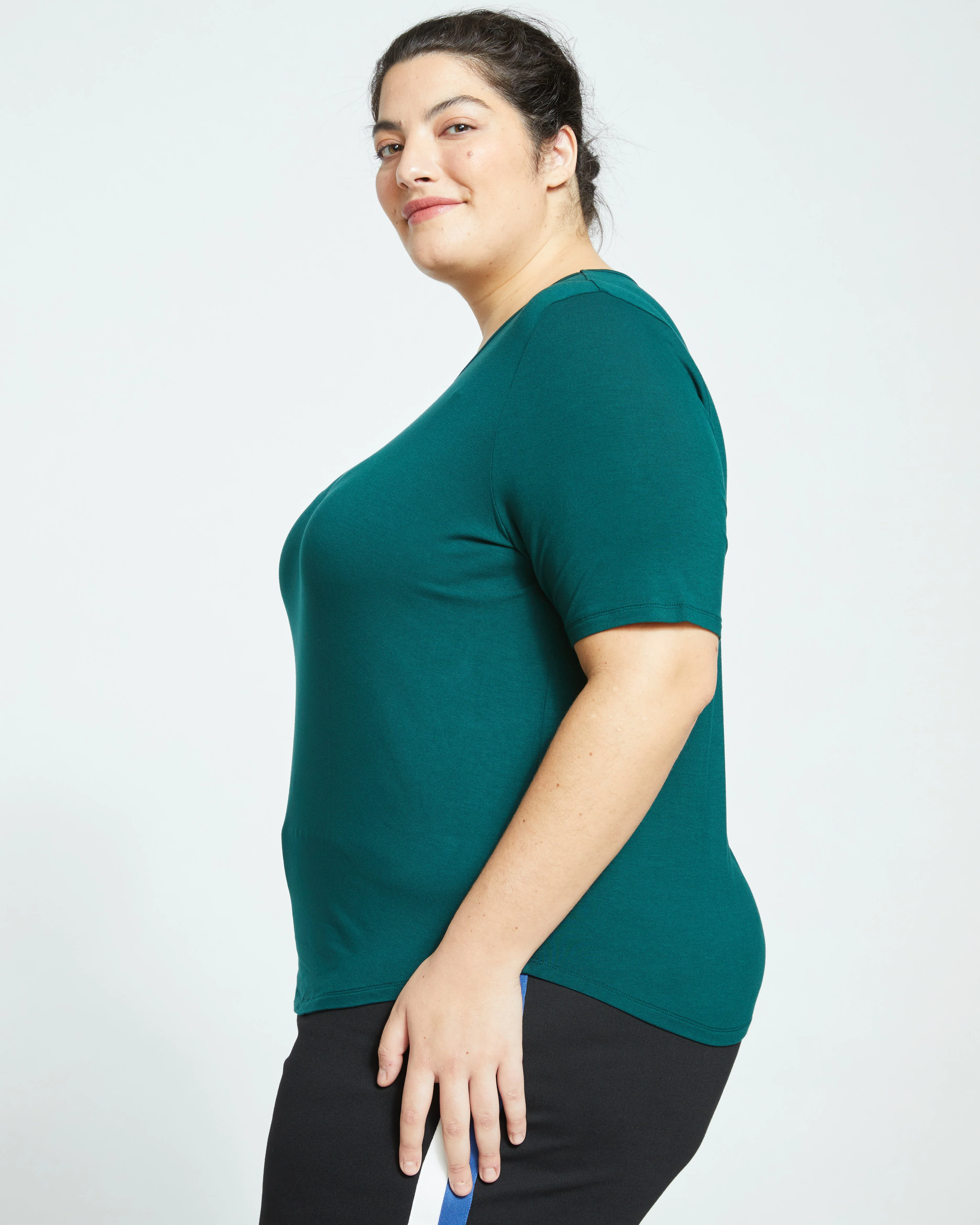 Lily Liquid Jersey Crew Neck Stovepipe Tee - Forest Green - Image 3